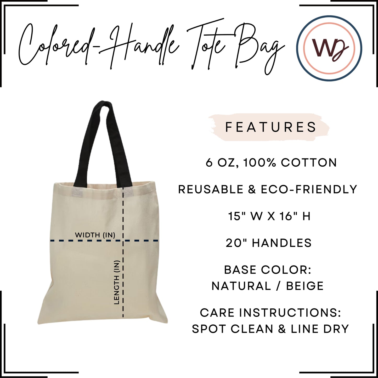 Colored Handle Canvas Tote Bag