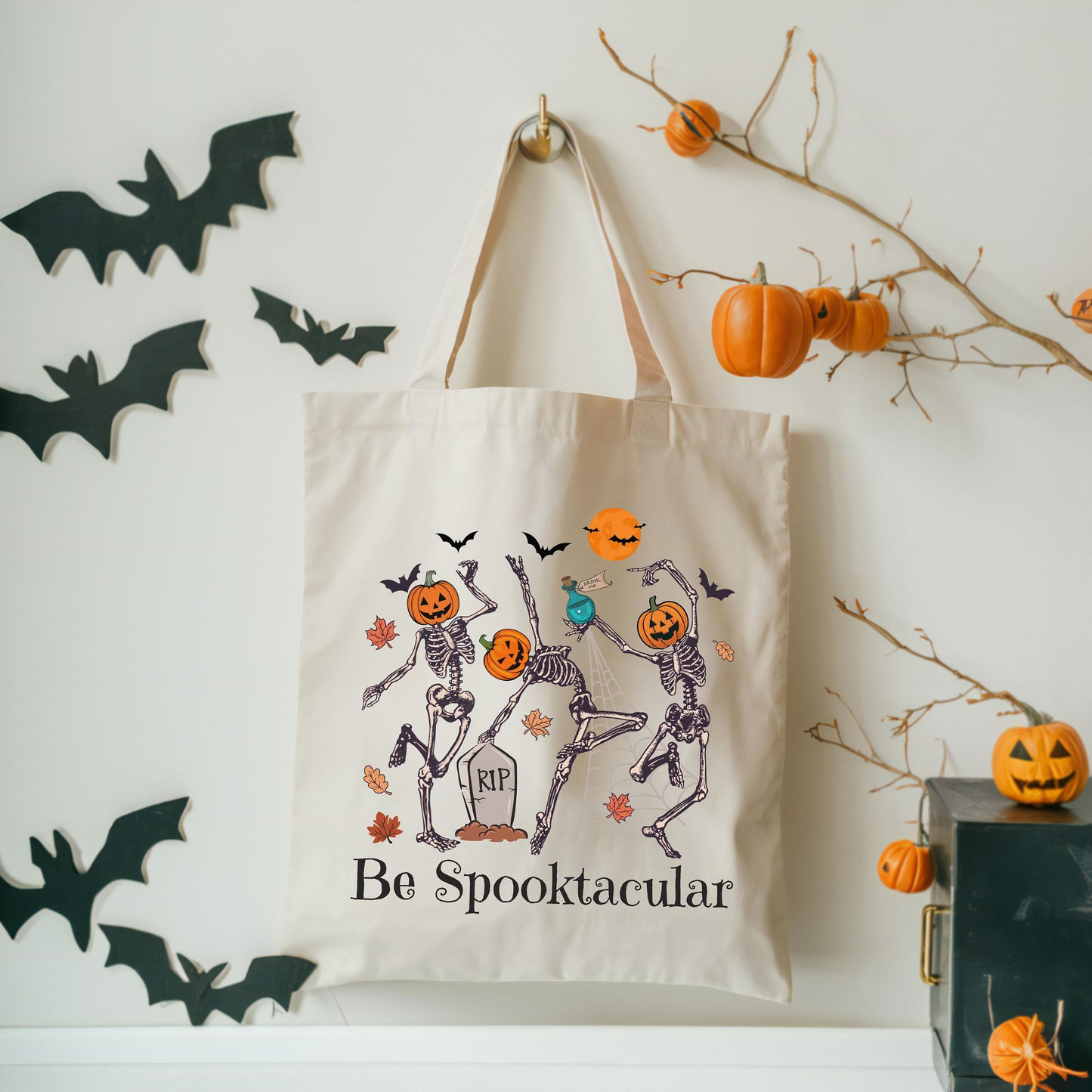 Be Spooktacular Canvas Tote Bag | Halloween Tote Bag | Cute Halloween Bag | Treat or Treating Tote Bag | Cute Halloween Tote Gift Bag