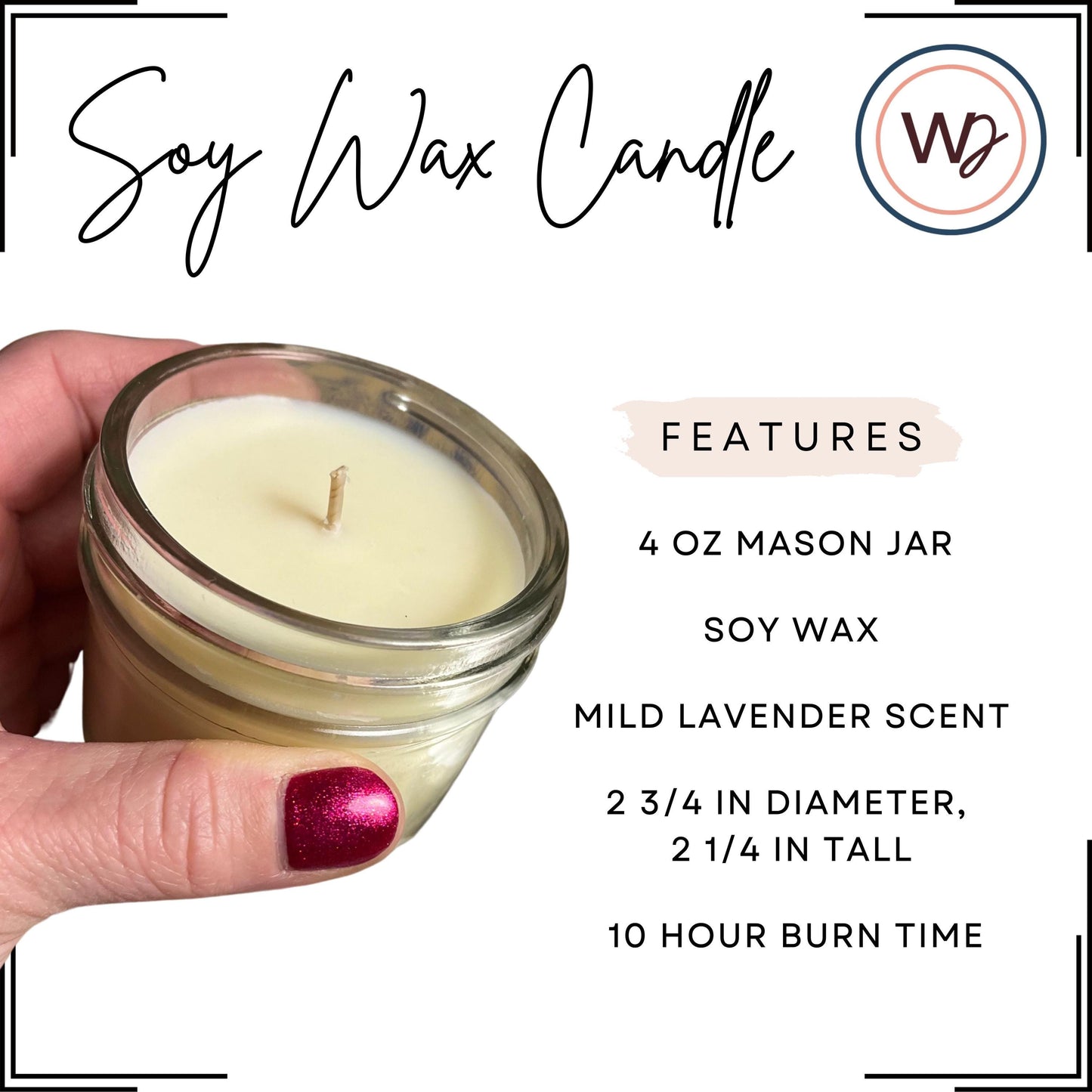 4oz Mild Lavender Soy Wax Candle | Hand-Poured Mason Jar Candle | Clean Burning & Calming Scent | Relaxing Aromatherapy Gift