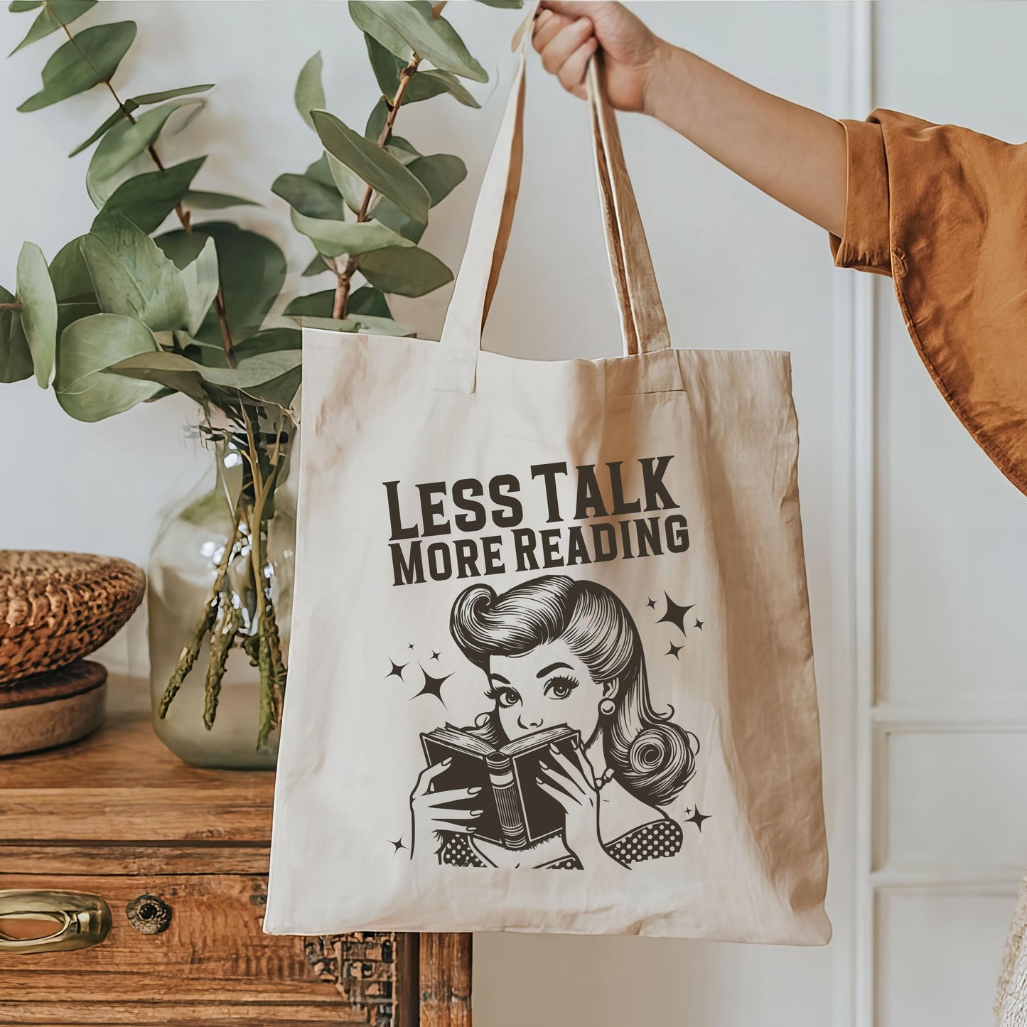 Less Talk, More Reading Tote Bag | Book Lover Canvas Bag | Literary Gift for Readers | Reusable Bookish Tote | Library & Bookstore Bag