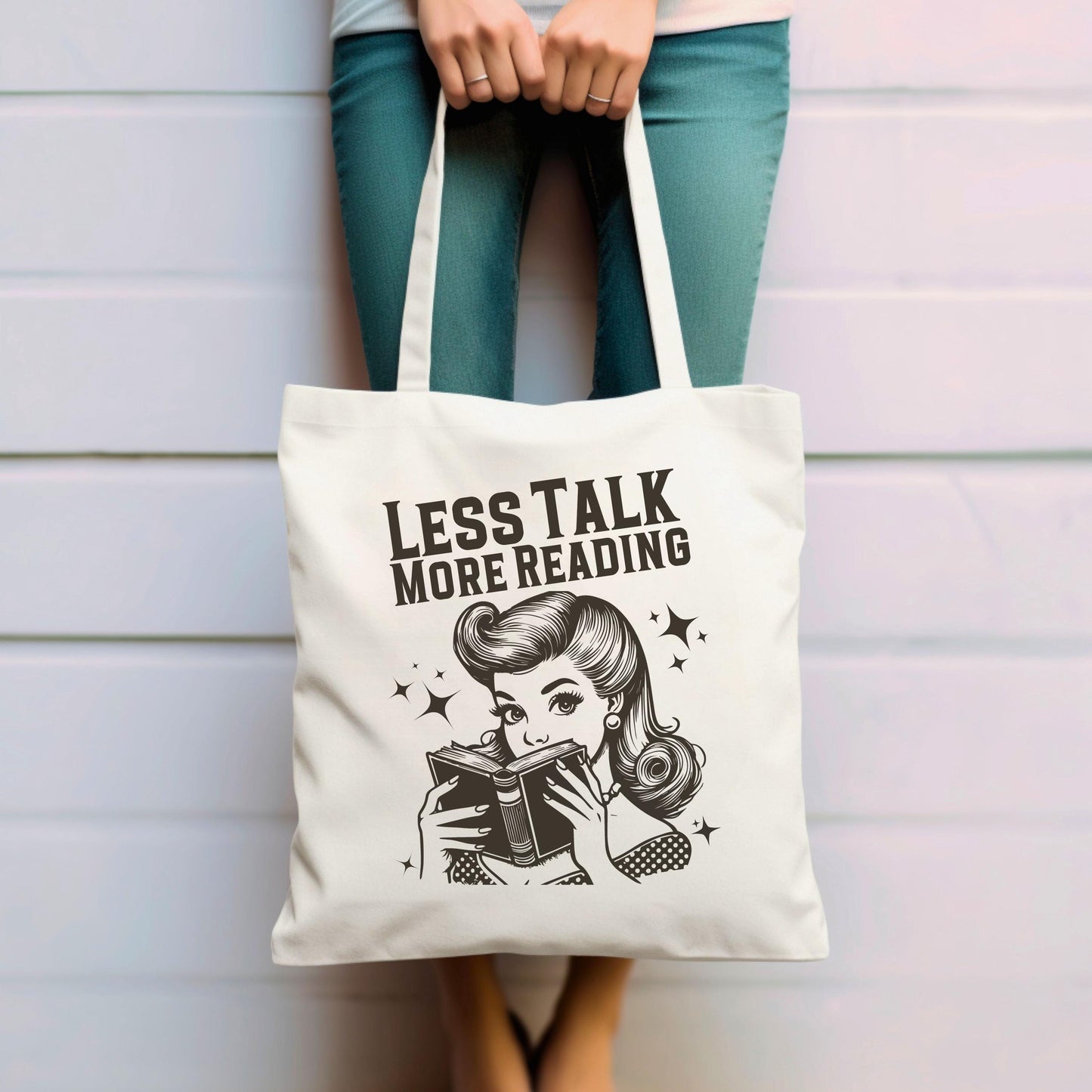 Less Talk, More Reading Tote Bag | Book Lover Canvas Bag | Literary Gift for Readers | Reusable Bookish Tote | Library & Bookstore Bag