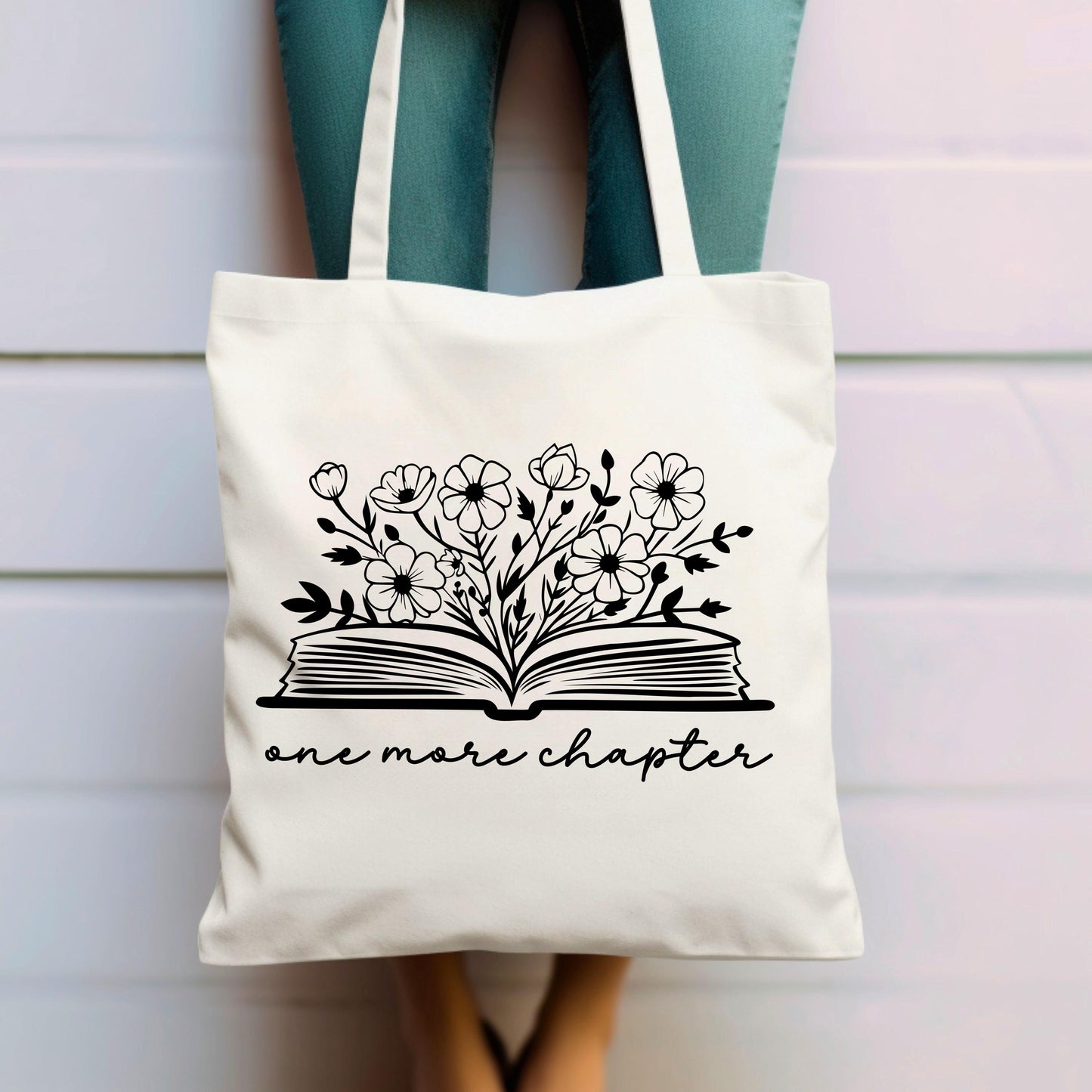 One More Chapter Canvas Tote Bag | Book Lover Canvas Bag | Literary Gift for Readers | Reusable Bookish Tote | Library & Bookstore Bag