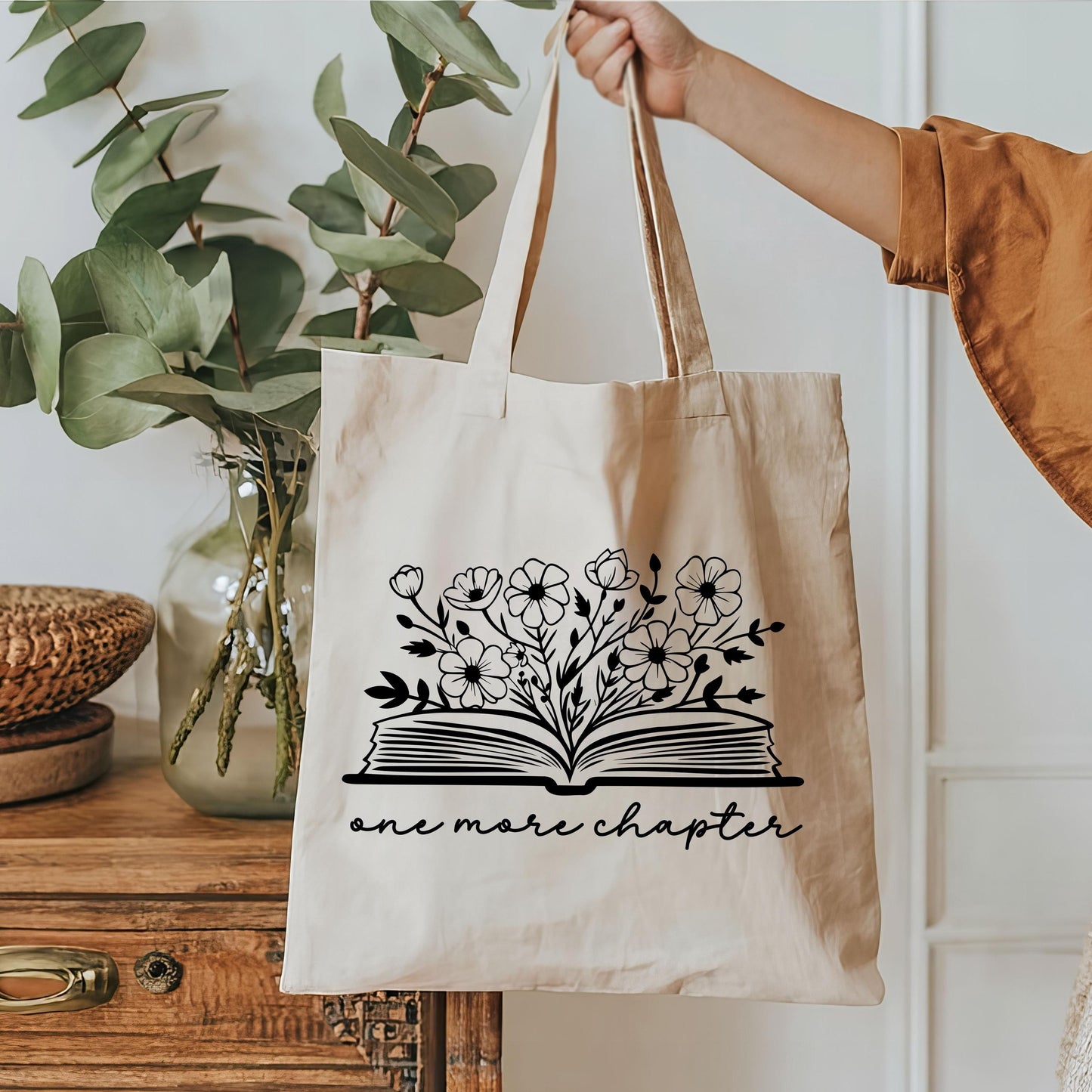 One More Chapter Canvas Tote Bag | Book Lover Canvas Bag | Literary Gift for Readers | Reusable Bookish Tote | Library & Bookstore Bag