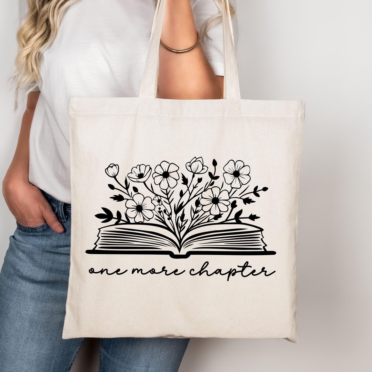 One More Chapter Canvas Tote Bag | Book Lover Canvas Bag | Literary Gift for Readers | Reusable Bookish Tote | Library & Bookstore Bag