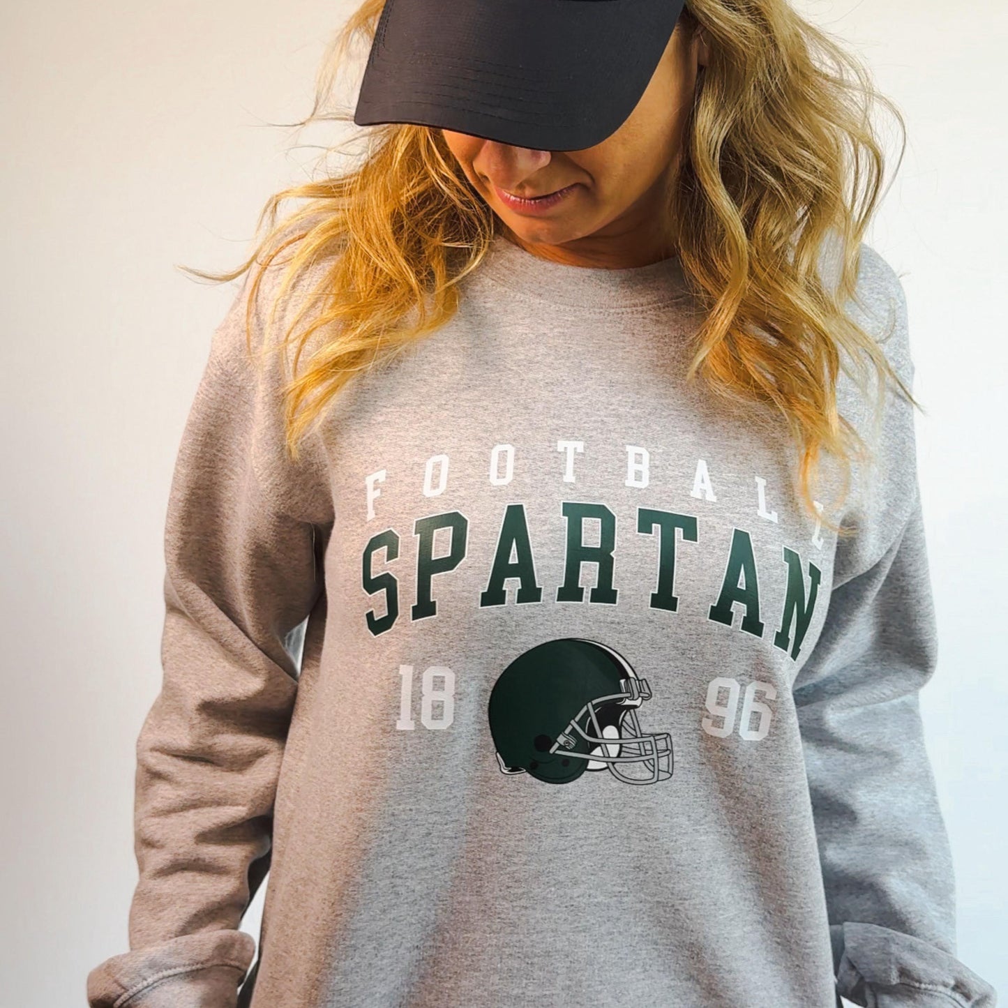 Vintage State Football Sweatshirt | Retro East Lansing Crewneck with EST 1896 Design | Go Green College Game Day Outfit | Cozy Fan Gear