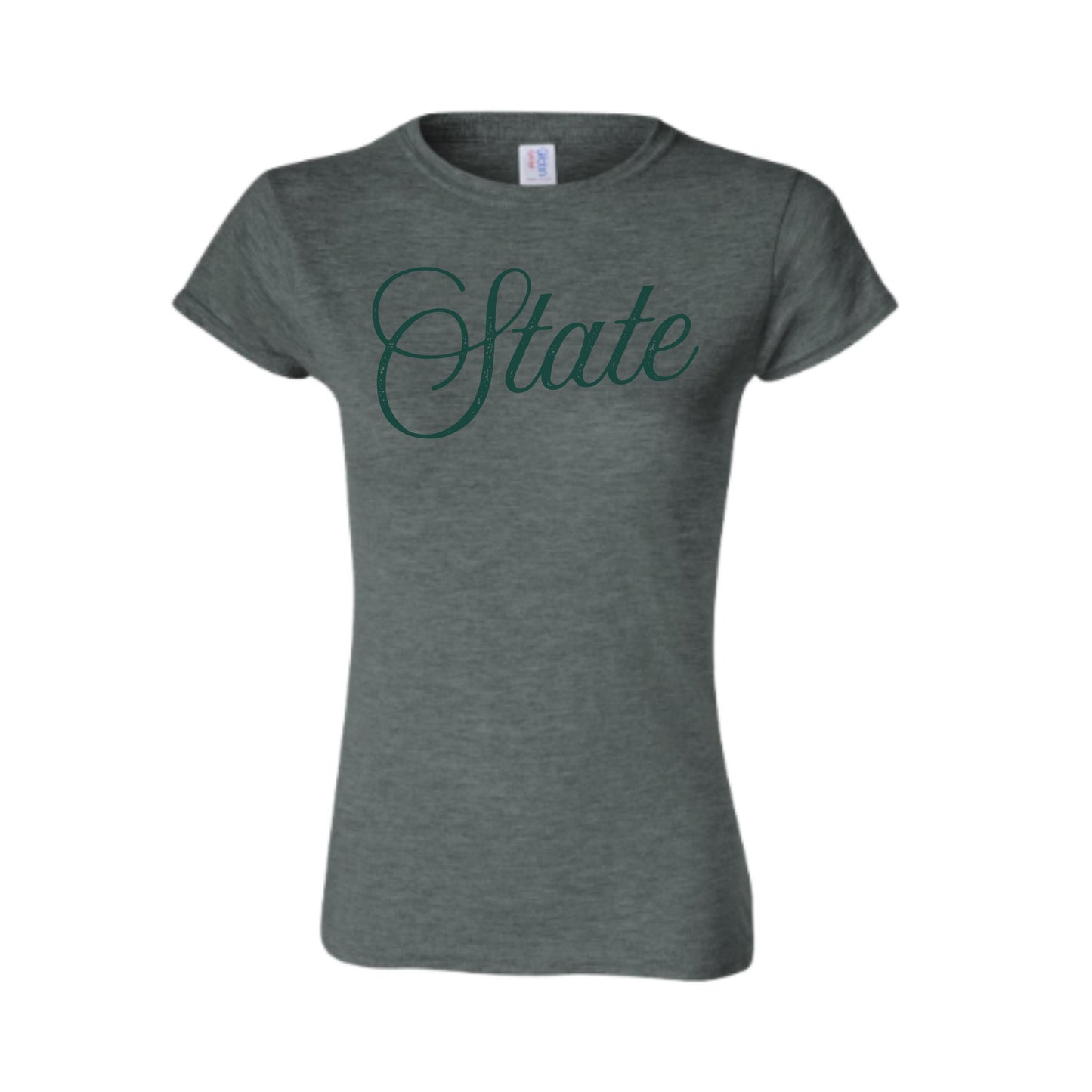 STATE Women’s T-Shirt | Grunge Text Graphic Tee | Michigan College Football Shirt | East Lansing Game Day Outfit | Go Green Fan Gear