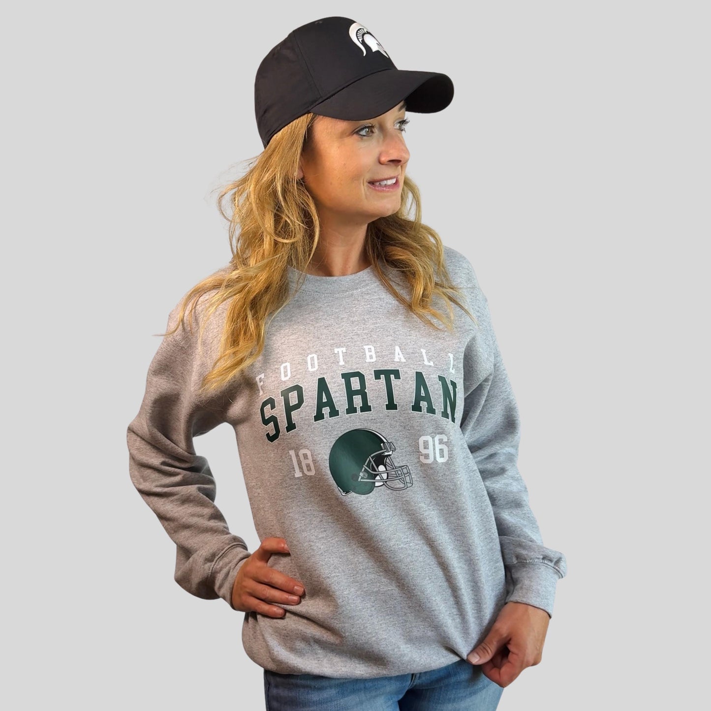 Vintage State Football Sweatshirt | Retro East Lansing Crewneck with EST 1896 Design | Go Green College Game Day Outfit | Cozy Fan Gear