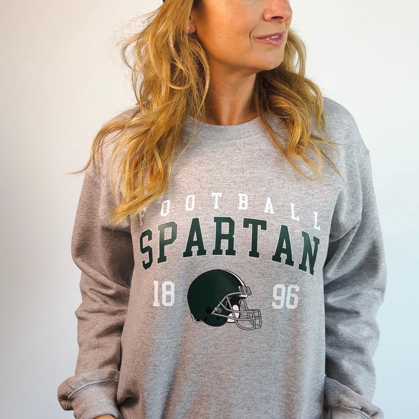 Vintage State Football Sweatshirt | Retro East Lansing Crewneck with EST 1896 Design | Go Green College Game Day Outfit | Cozy Fan Gear
