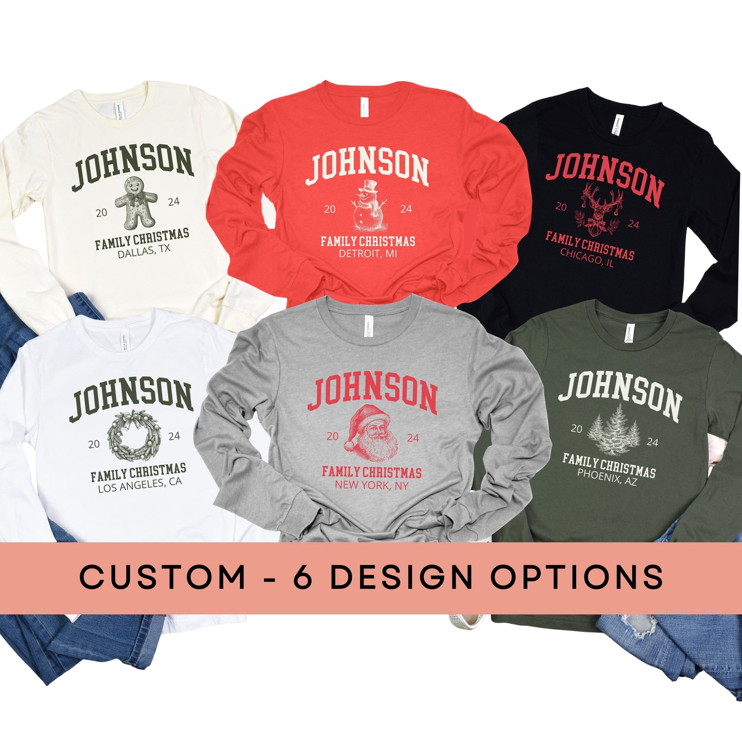 Custom Christmas Matching Family Long Sleeve Shirts