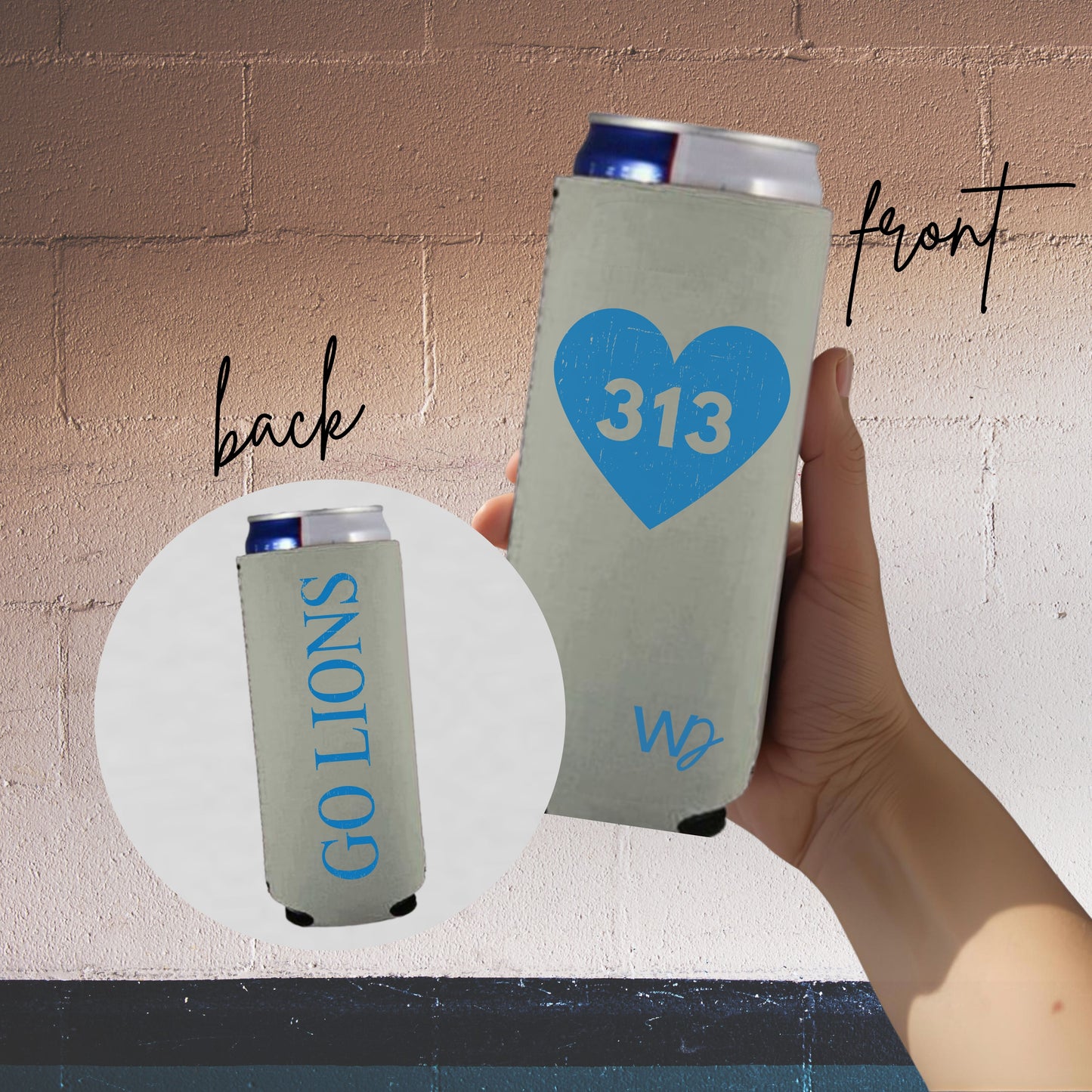 Detroit Football 12oz Slim Can Koozie