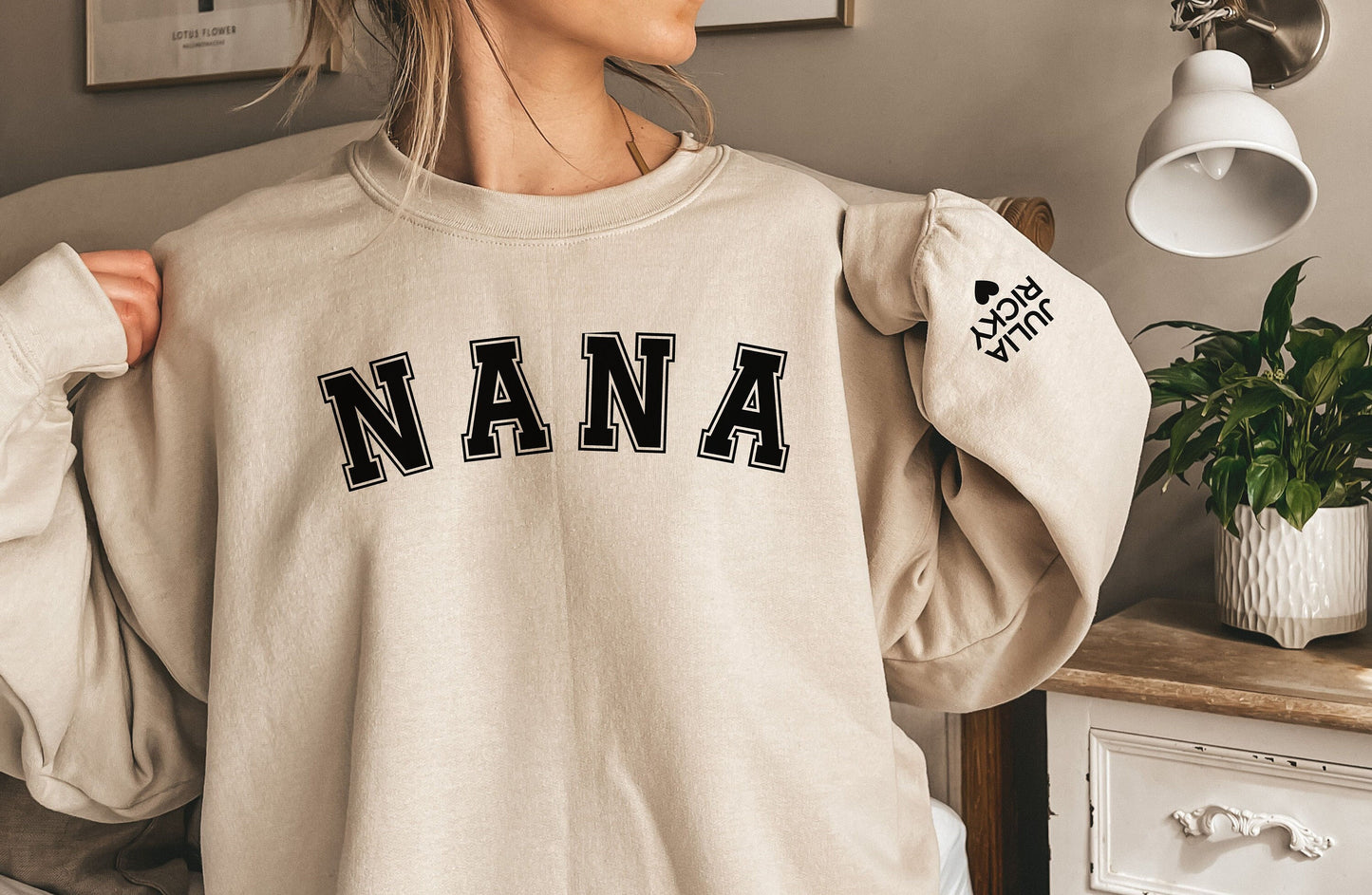 Personalized Nana Sweatshirt with Grandchildren Names on Sleeve, Mothers Day Gift, Birthday Gift Mom, Minimalist Nana Sweater, Nana Shirt