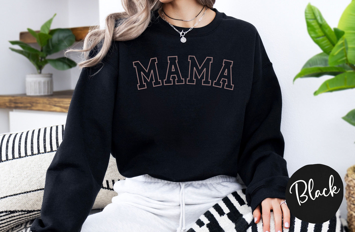 Personalized Mama Sweatshirt with Kid Names on Sleeve, Mother's Day Gift, Birthday Gift for Mom, New Mom Gift, Minimalist Tone on Tone Shirt