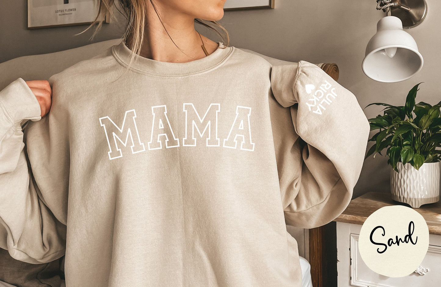 Personalized Mama Sweatshirt with Kid Names on Sleeve, Mother's Day Gift, Birthday Gift for Mom, New Mom Gift, Minimalist Tone on Tone Shirt