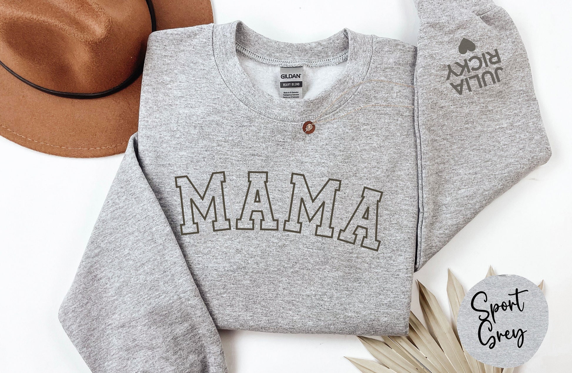 Personalized Mama Sweatshirt with Kid Names on Sleeve, Mother's Day Gift, Birthday Gift for Mom, New Mom Gift, Minimalist Tone on Tone Shirt