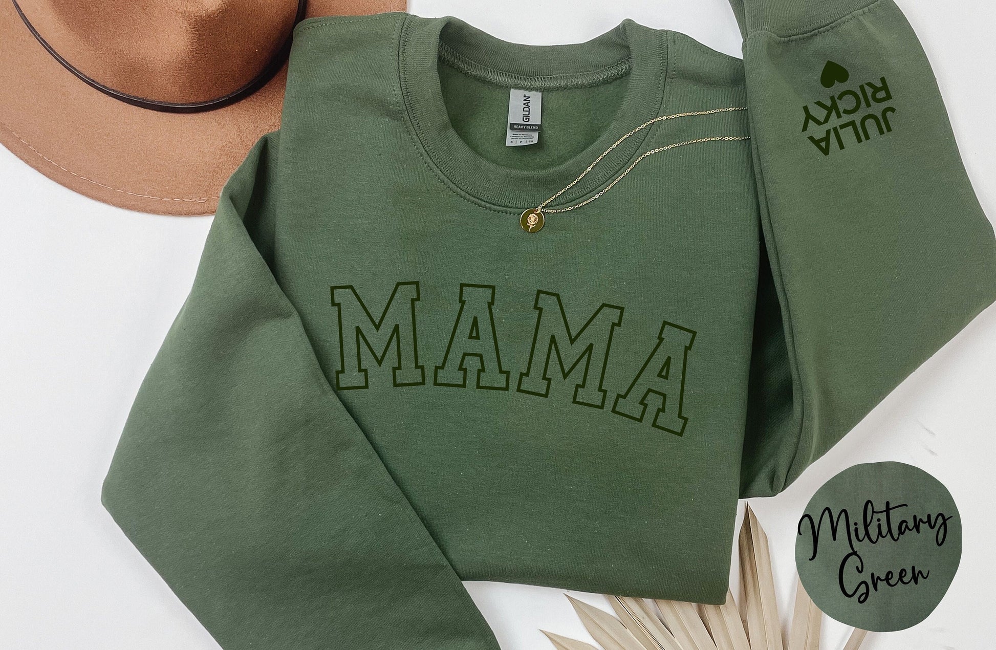 Personalized Mama Sweatshirt with Kid Names on Sleeve, Mother's Day Gift, Birthday Gift for Mom, New Mom Gift, Minimalist Tone on Tone Shirt