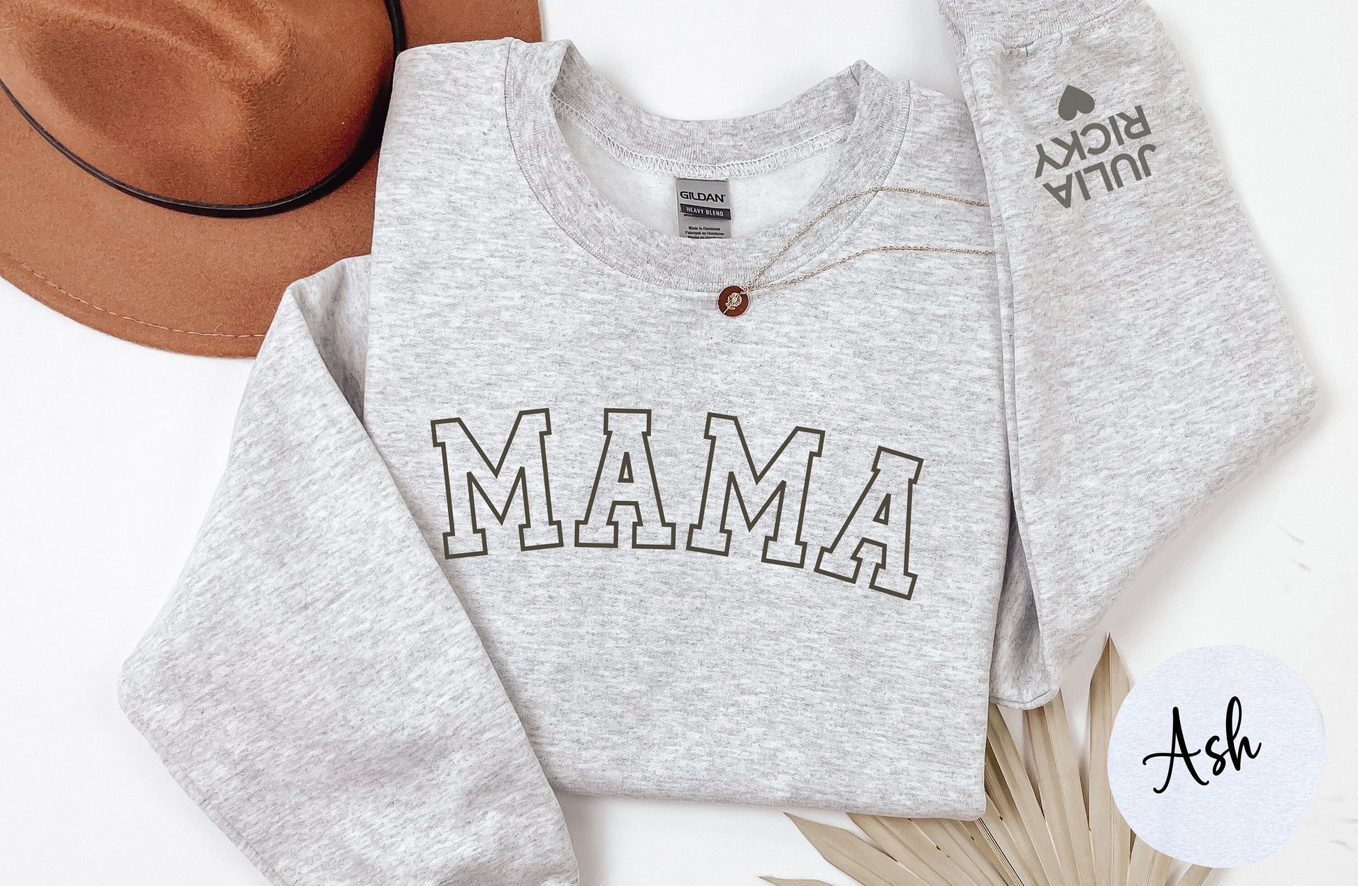 Personalized Mama Sweatshirt with Kid Names on Sleeve, Mother's Day Gift, Birthday Gift for Mom, New Mom Gift, Minimalist Tone on Tone Shirt