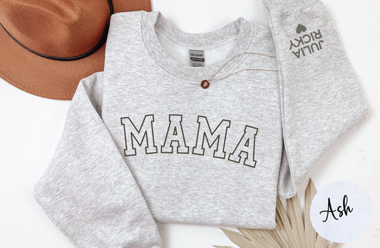 Personalized Mama Sweatshirt with Kid Names on Sleeve, Mother's Day Gift, Birthday Gift for Mom, New Mom Gift, Minimalist Tone on Tone Shirt