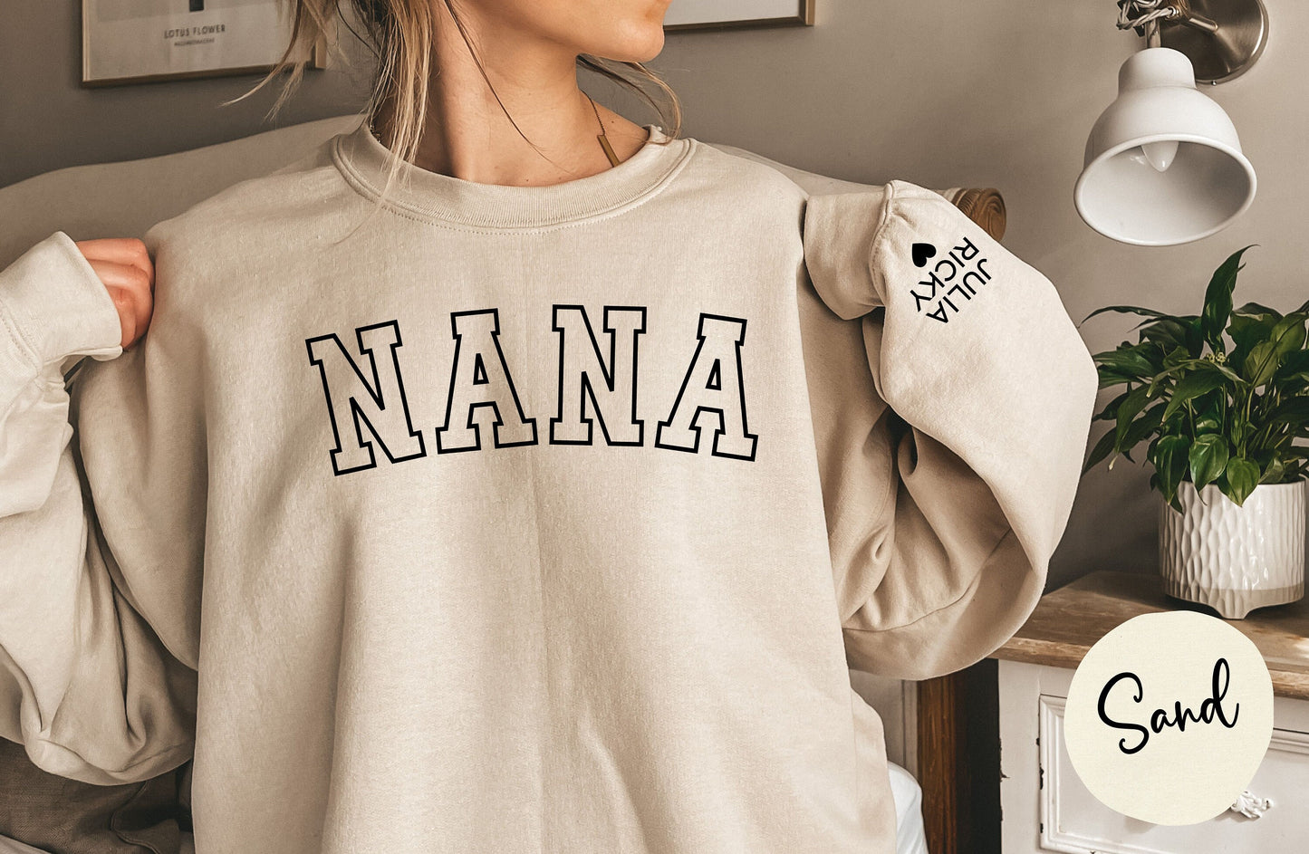 Personalized Grandma Sweatshirt with Grandkid Names on Sleeve, Mother's Day Gift, Custom Gigi Shirt, Custom Nana Sweater, Custom Mimi Shirt