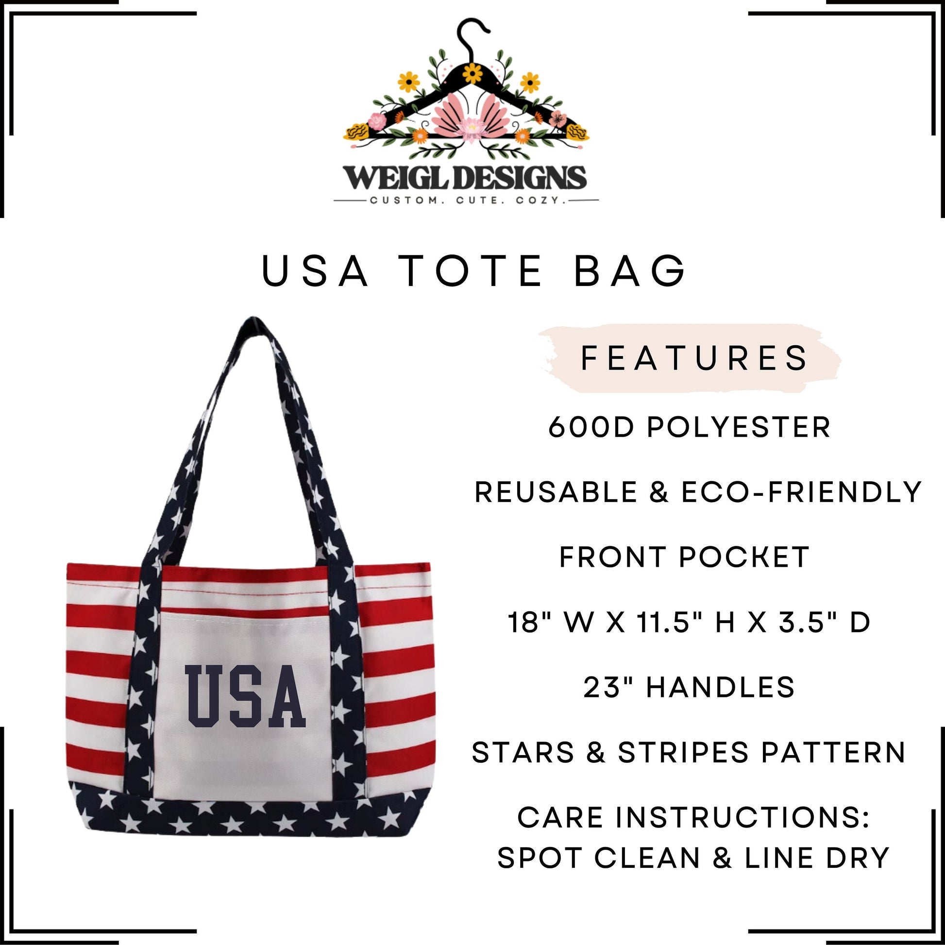 USA Boater Tote Bag | Red, White & Blue Tote Bag | Large Striped Tote for Moms | 4th of July Tote Bag | USA Bag | USA Beach Bag | Summer Bag