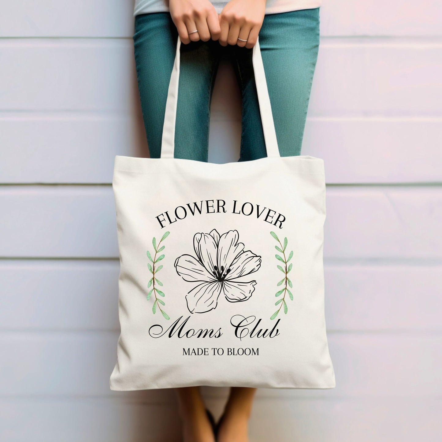 Flower Lover Moms Club Canvas Tote Bag | Flower Tote Bag | Cute Mom Bag | Flower Lover Tote Bag | Gift Mom Tote Bag | New Mom Tote Gift