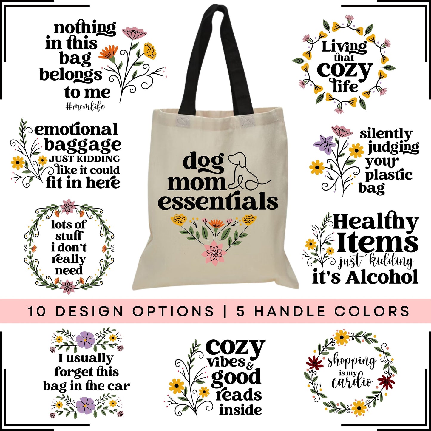 Colored Handle Canvas Tote Bag | Funny Tote Purse Gift | Floral Tote Bag | Cute Tote Bag | Gift for Her | Funny Tote Bag | Cute Shopping Bag