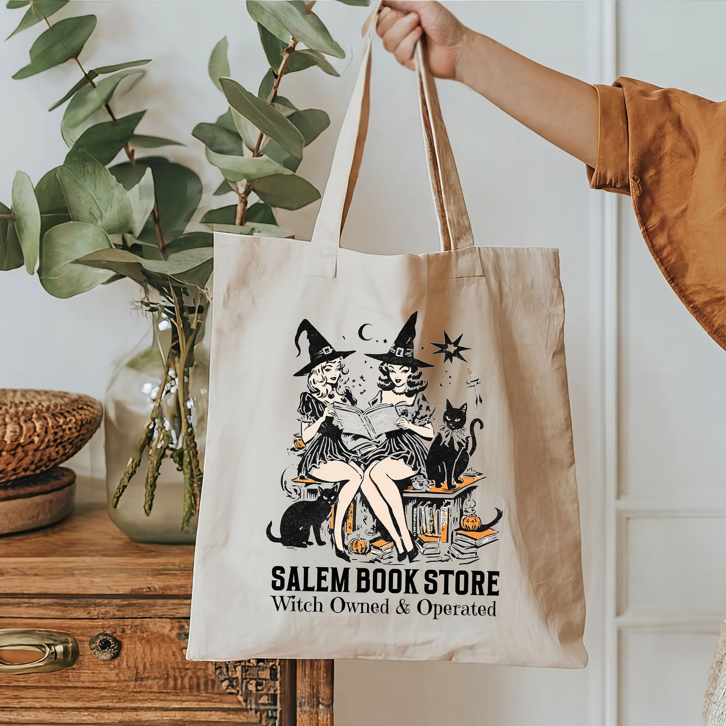 Salem Book Store Canvas Tote Bag | Halloween Tote Bag | Cute Halloween Bag | Halloween Book Lover Tote | Spooky Season Tote Bag | Witch Bag