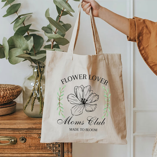 Flower Lover Moms Club Canvas Tote Bag | Flower Tote Bag | Cute Mom Bag | Flower Lover Tote Bag | Gift Mom Tote Bag | New Mom Tote Gift