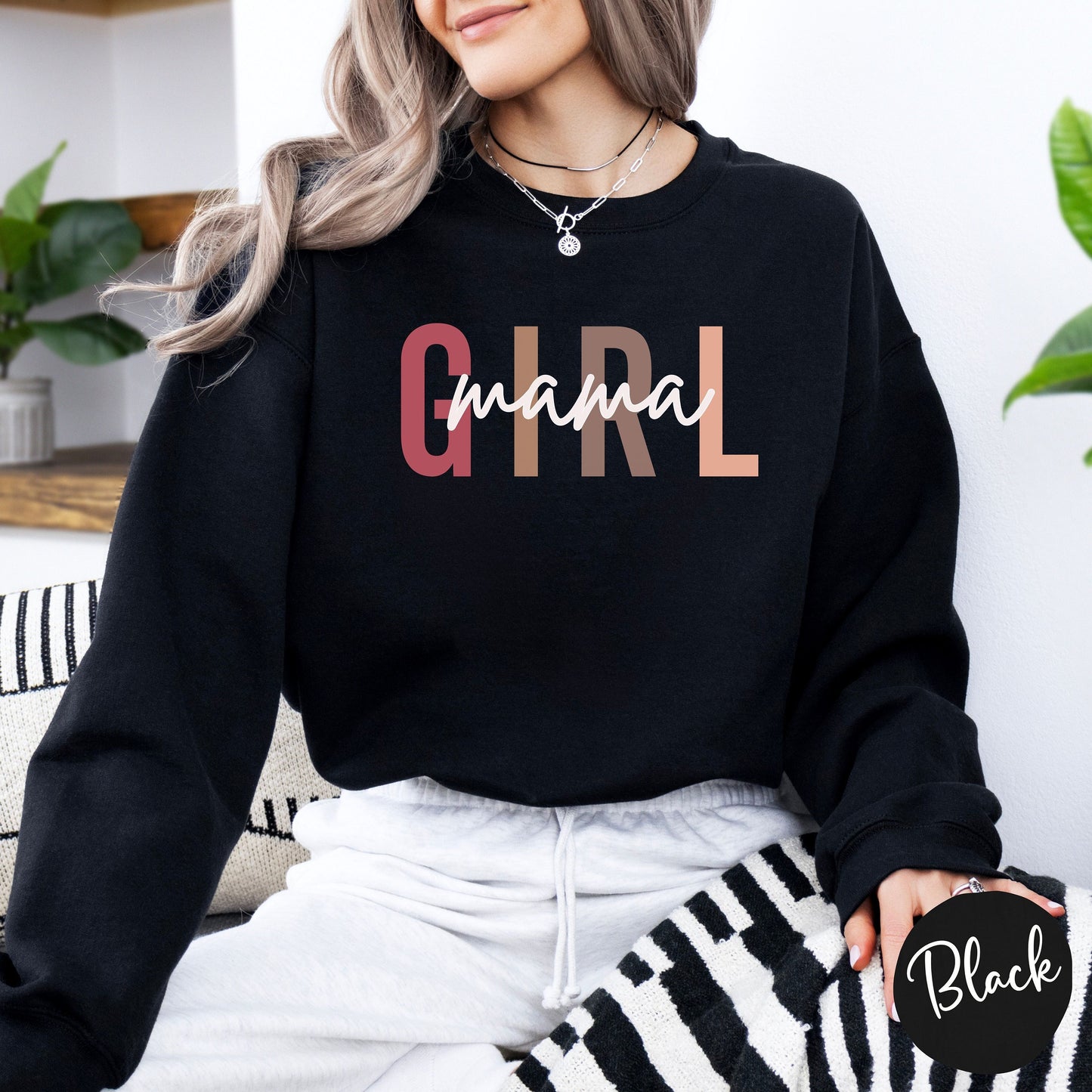 Girl Mama Mid-Weight Sweatshirt | Mom of Girls Shirt | Pregnancy Reveal Shirt | Gift for New Mom | Baby Shower Gift | Mom Life Shirt