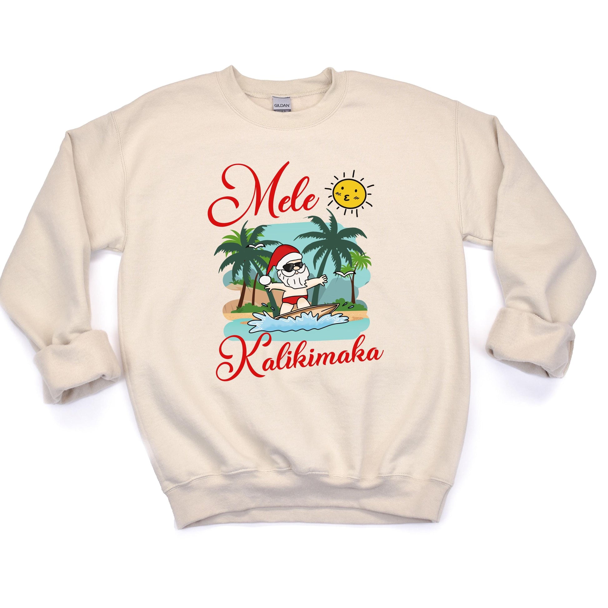 Mele Kalikimaka Sweatshirt | Santa Surfing Christmas Sweater | Hawaiian Holiday Sweatshirt | Cozy Beachy Christmas Top | Festive Vibes