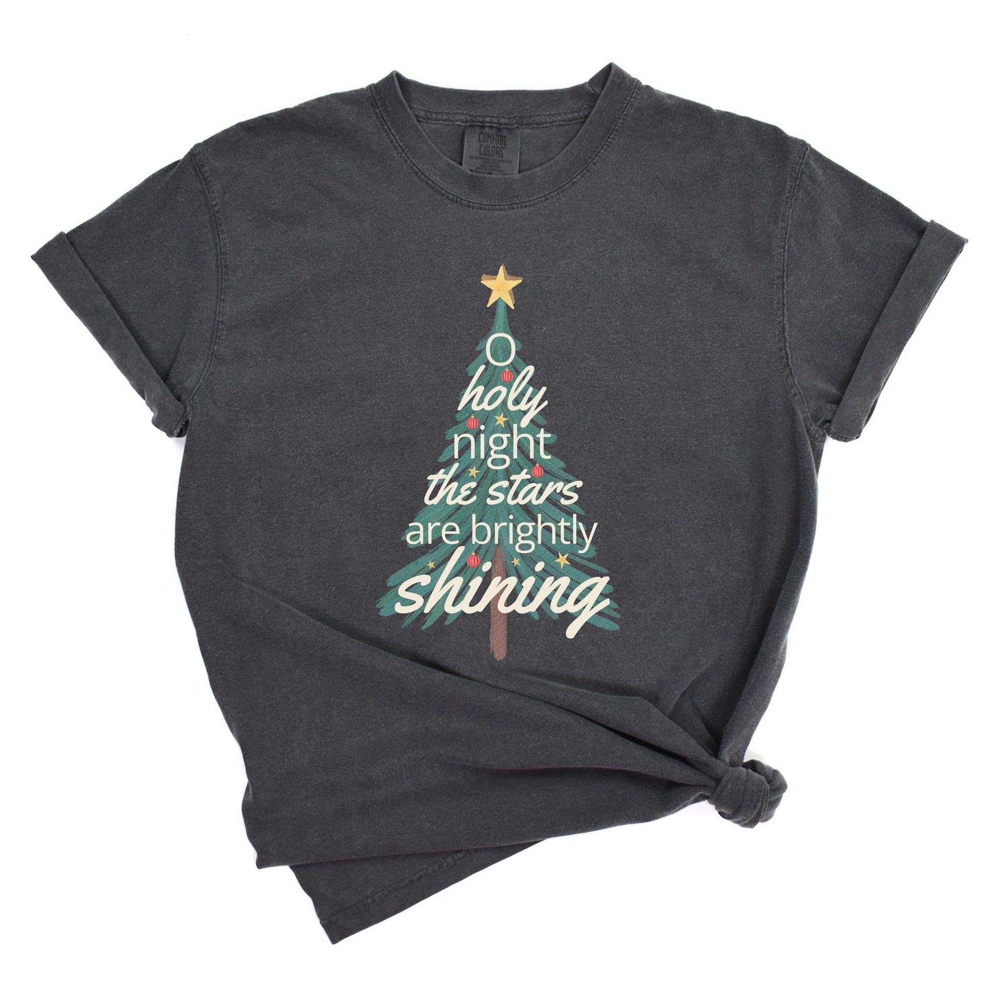 O Holy Night - Christmas Tree Shirt | Festive Holiday Tee with Stars | Cozy Xmas Top | Christmas Gift Idea | Religious Christmas Graphic Tee