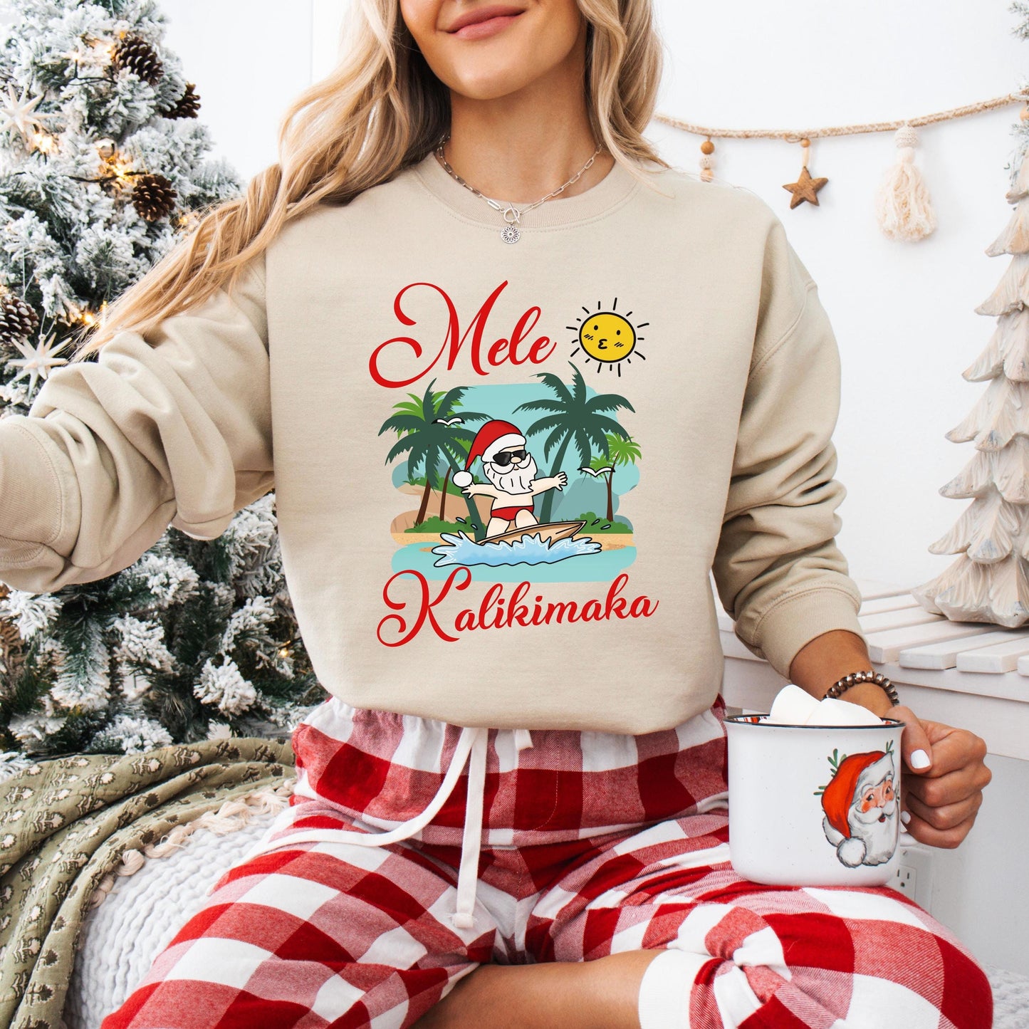 Mele Kalikimaka Sweatshirt | Santa Surfing Christmas Sweater | Hawaiian Holiday Sweatshirt | Cozy Beachy Christmas Top | Festive Vibes