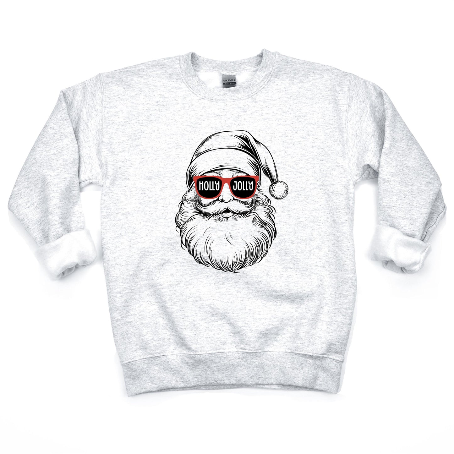 Holly Jolly Santa Sweatshirt | Santa Face with Sunglasses | Cool Christmas Sweater | Retro Holiday Pullover | Christmas Sweatshirt