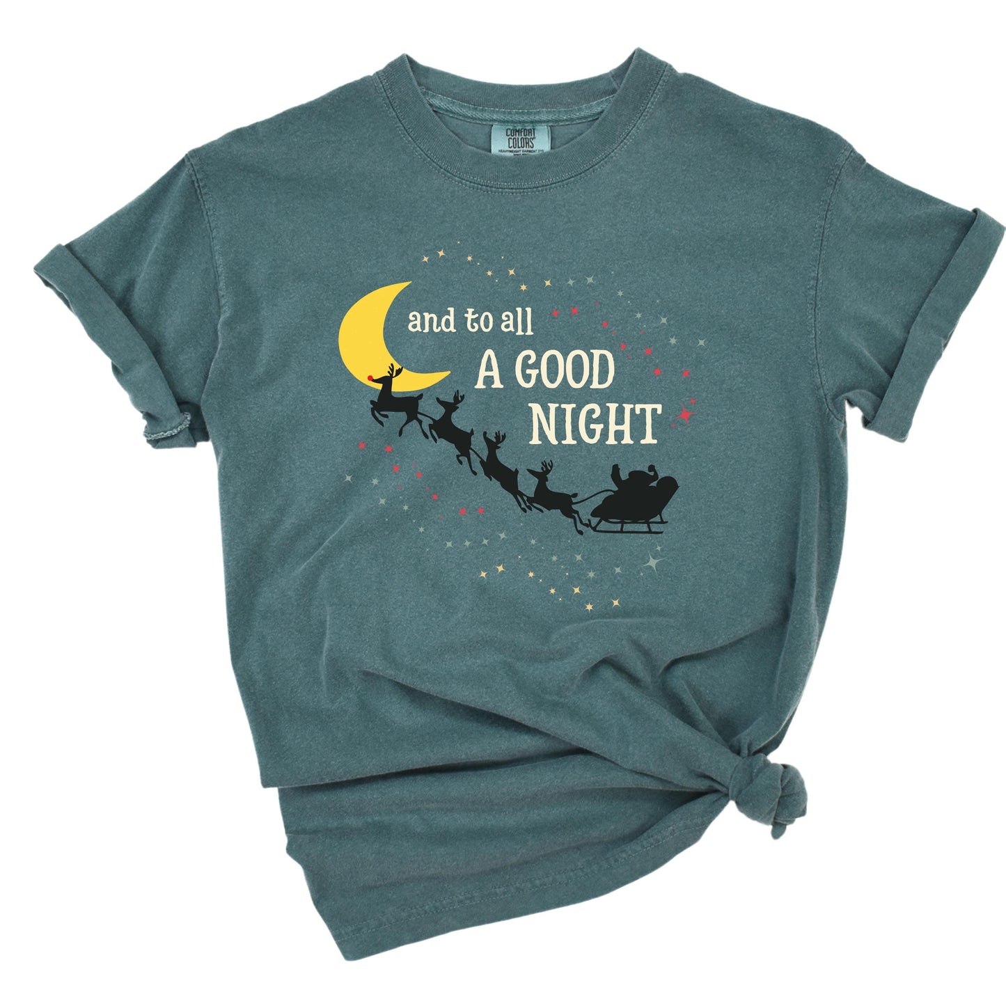 And to All a Good Night - Christmas Shirt | Santa & Reindeer Holiday Tee | Festive Xmas Top | Cozy Christmas Gift | Starry Night Shirt