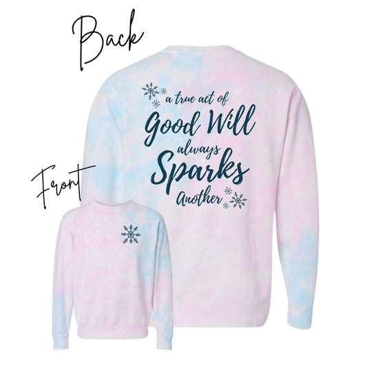 A True Act of Good Always Sparks Another Sweatshirt | Snowflake Pocket Design | Cozy Holiday Pullover | Tie Dye Christmas Sweater