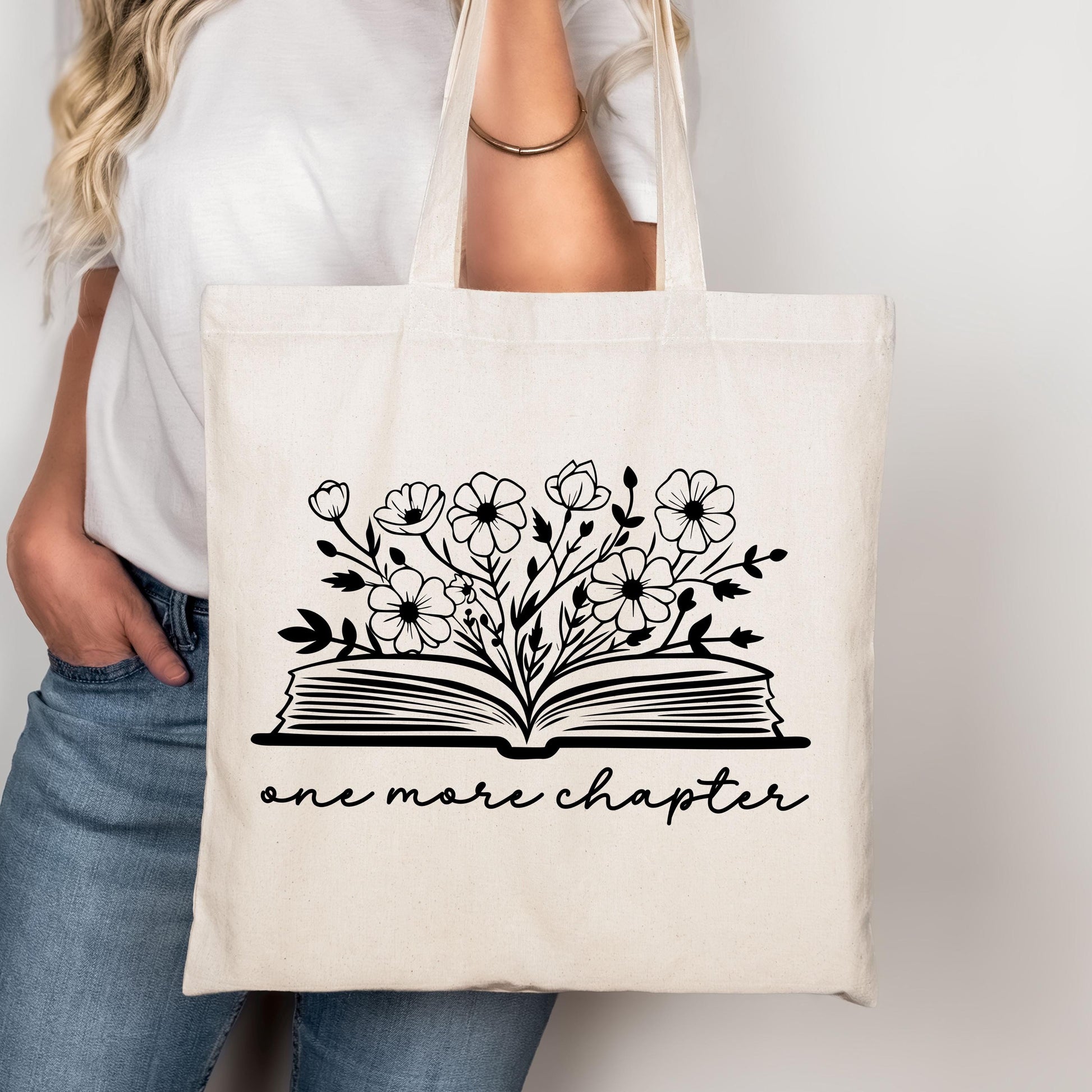 One More Chapter Canvas Tote Bag | Book Lover Canvas Bag | Literary Gift for Readers | Reusable Bookish Tote | Library & Bookstore Bag