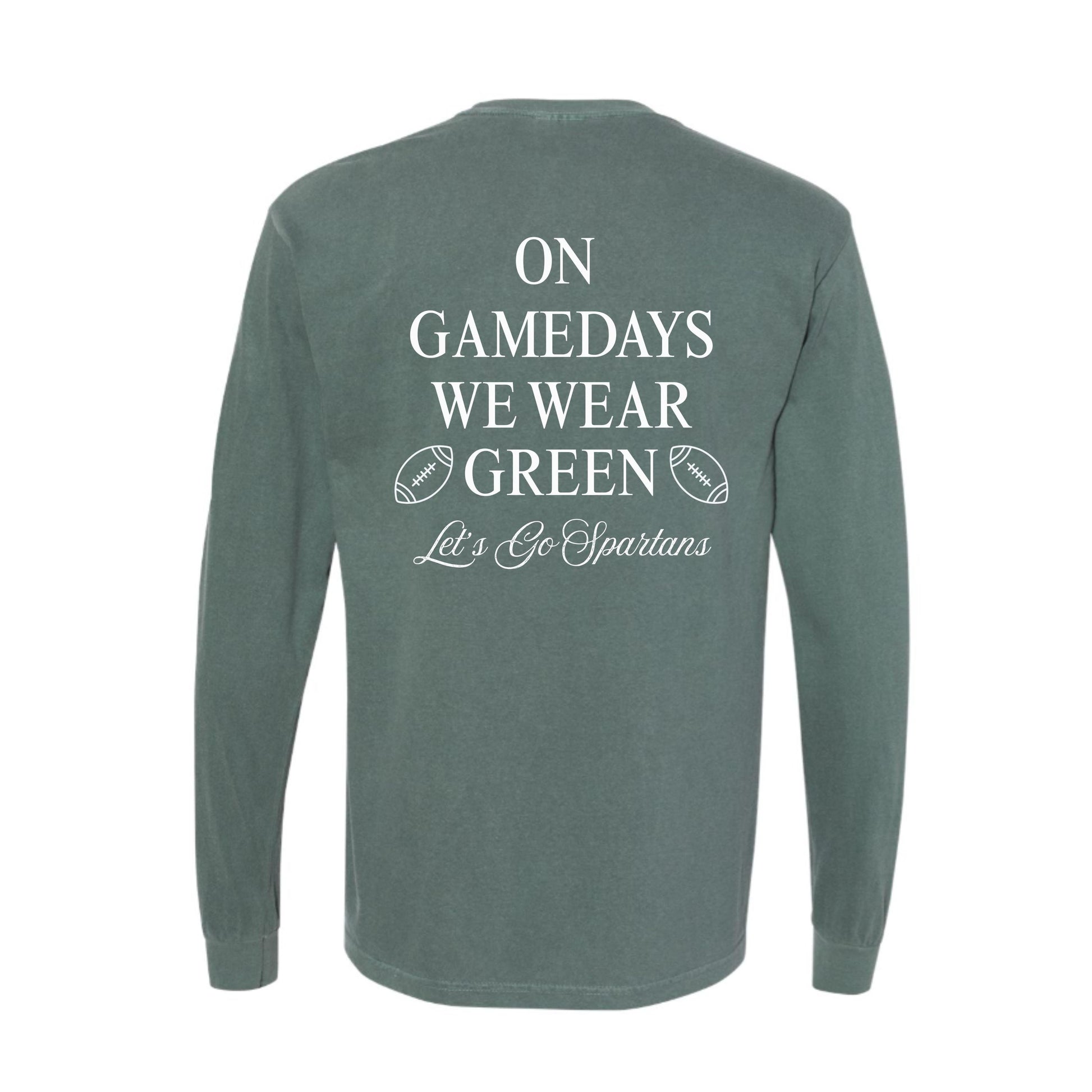 Go Green Long Sleeve Football Shirt | Michigan College Game Day Gear | College Football Game Day Top | East Lansing Fan Spirit Outfit