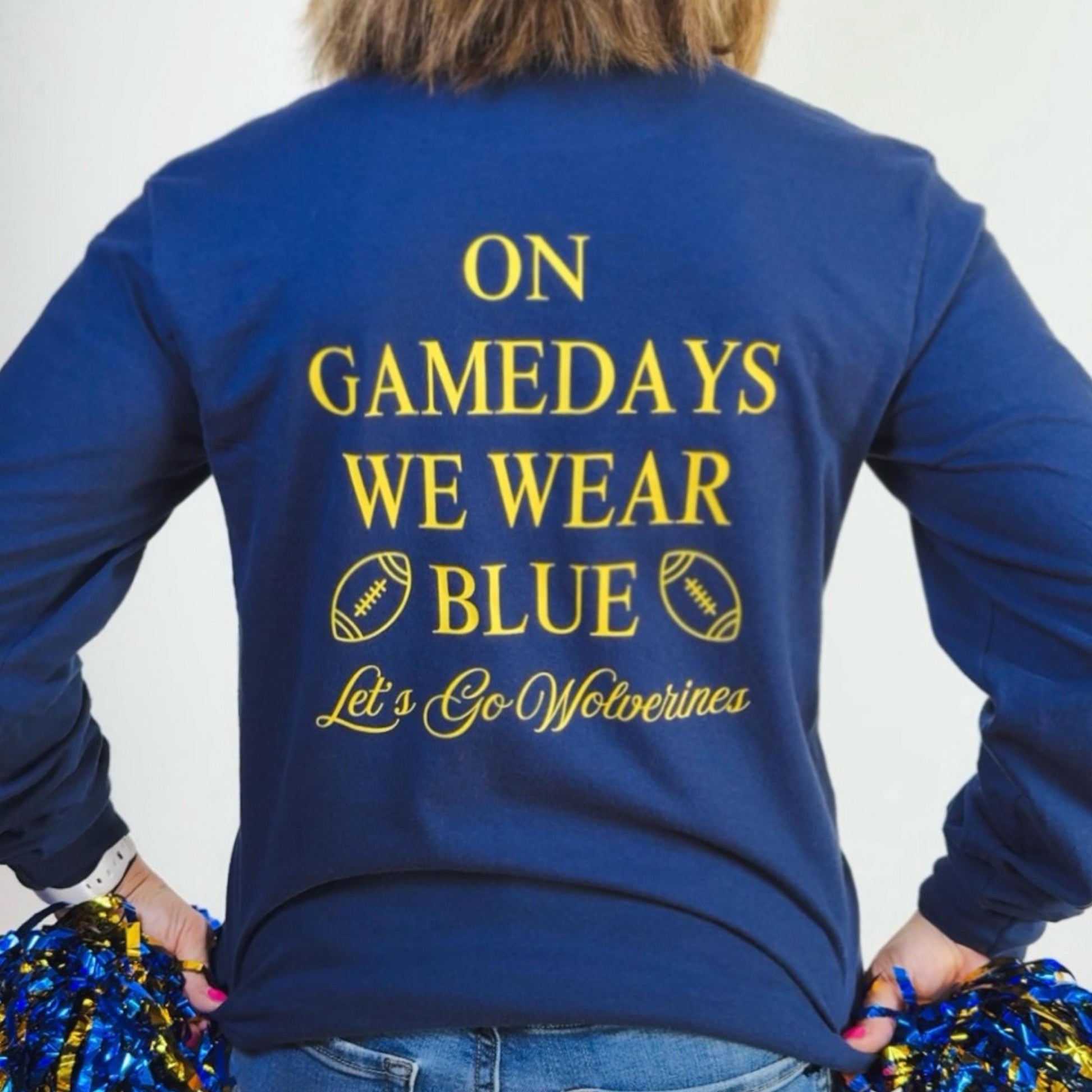 Go Blue Long Sleeve Football Shirt | Michigan College Game Day Gear | College Football Game Day Top | Ann Arbor Fan Spirit Outfit