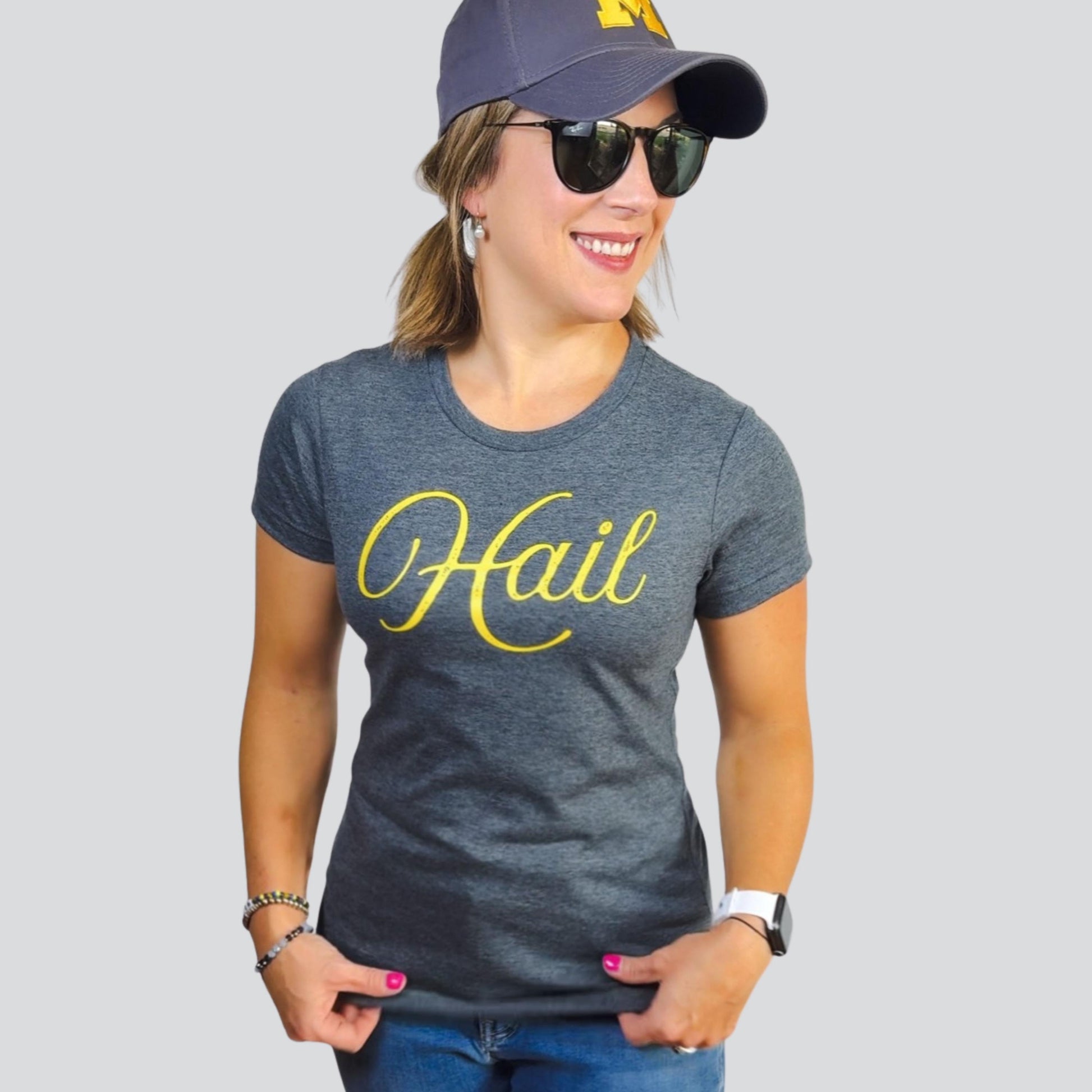HAIL Women’s T-Shirt | Grunge Text Graphic Tee | Michigan College Football Shirt | Ann Arbor Game Day Outfit | Go Blue Fan Gear
