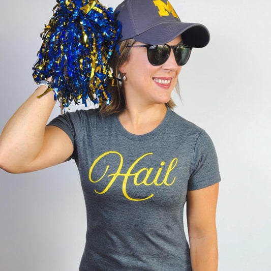 HAIL Women’s T-Shirt | Grunge Text Graphic Tee | Michigan College Football Shirt | Ann Arbor Game Day Outfit | Go Blue Fan Gear