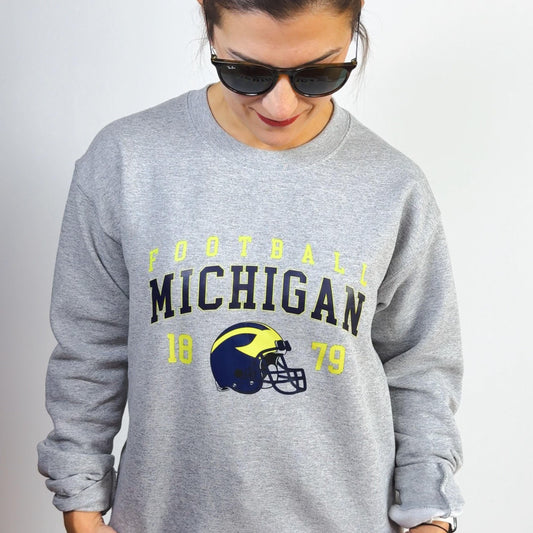 Vintage Michigan Football Sweatshirt | Retro College Crewneck with EST Year Design | Maize and Blue Game Day Fan Outfit | Ann Arbor Top