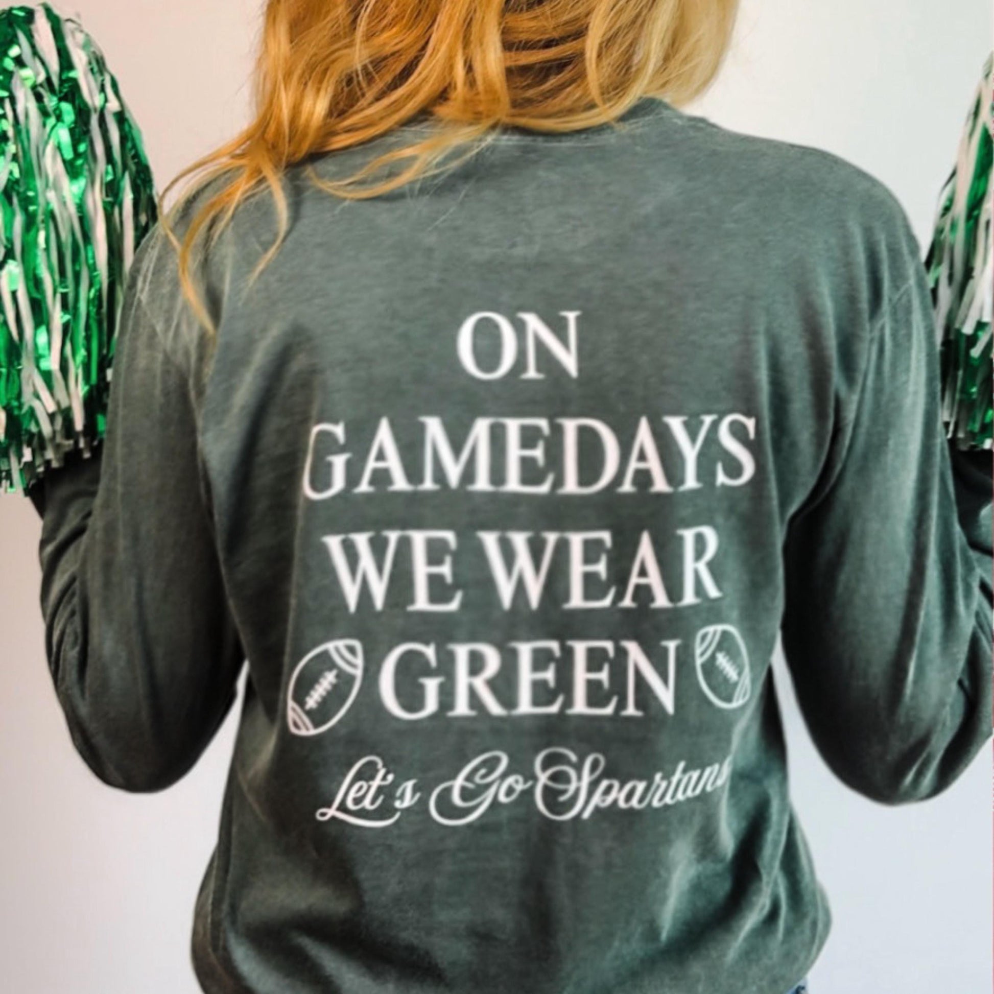 Go Green Long Sleeve Football Shirt | Michigan College Game Day Gear | College Football Game Day Top | East Lansing Fan Spirit Outfit