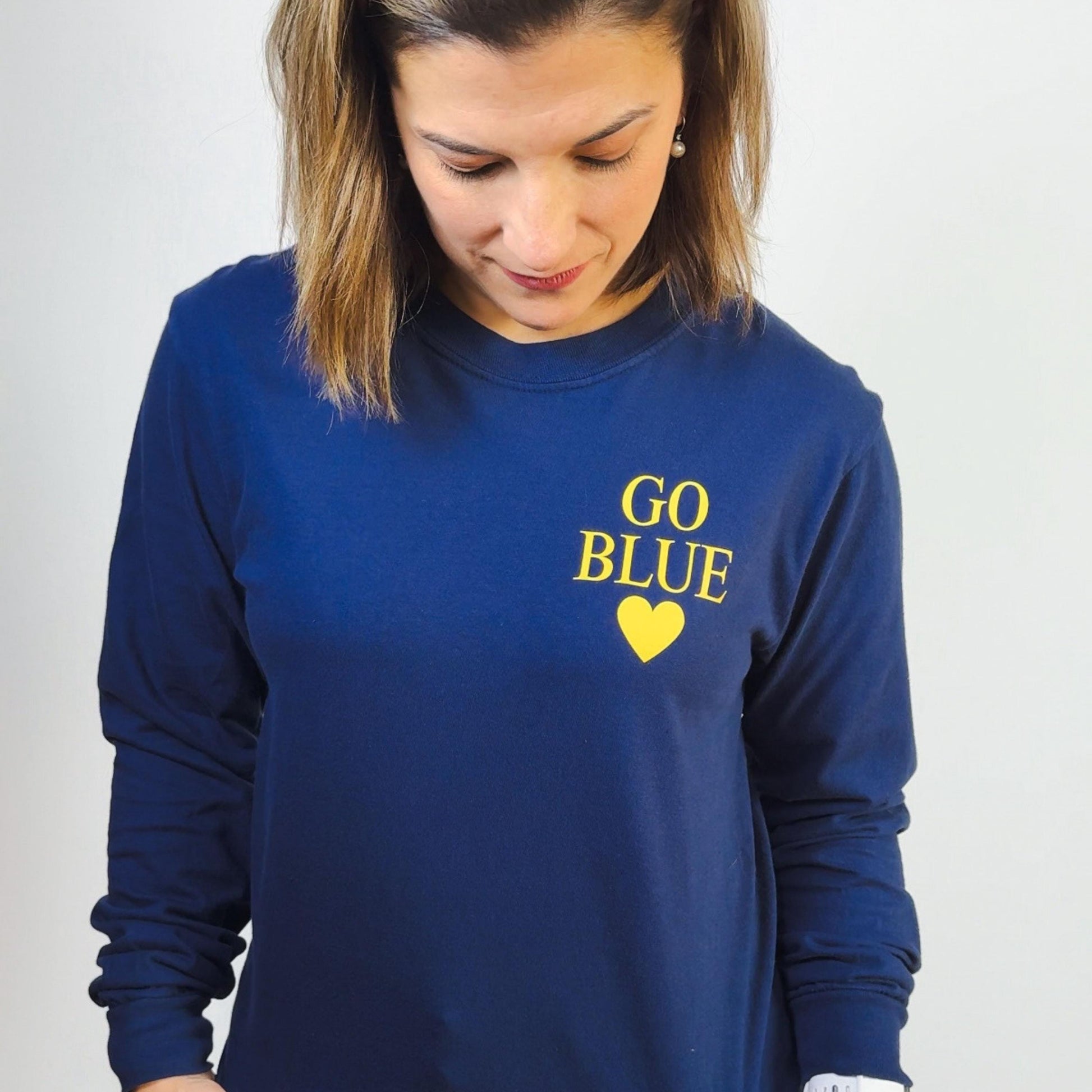 Go Blue Long Sleeve Football Shirt | Michigan College Game Day Gear | College Football Game Day Top | Ann Arbor Fan Spirit Outfit