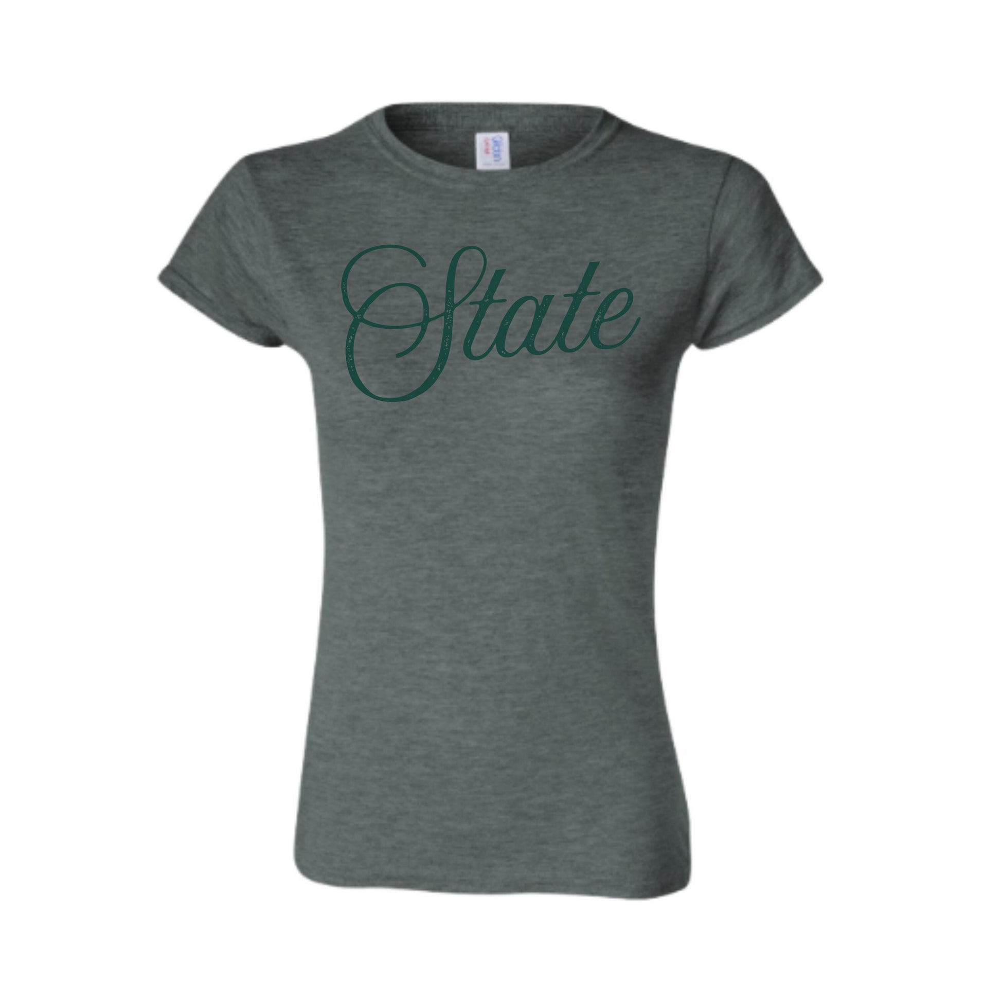 STATE Women’s T-Shirt | Grunge Text Graphic Tee | Michigan College Football Shirt | East Lansing Game Day Outfit | Go Green Fan Gear