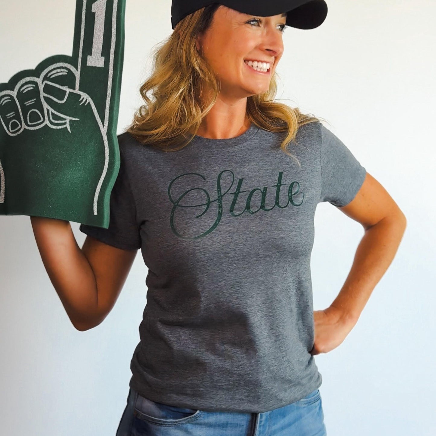 STATE Women’s T-Shirt | Grunge Text Graphic Tee | Michigan College Football Shirt | East Lansing Game Day Outfit | Go Green Fan Gear