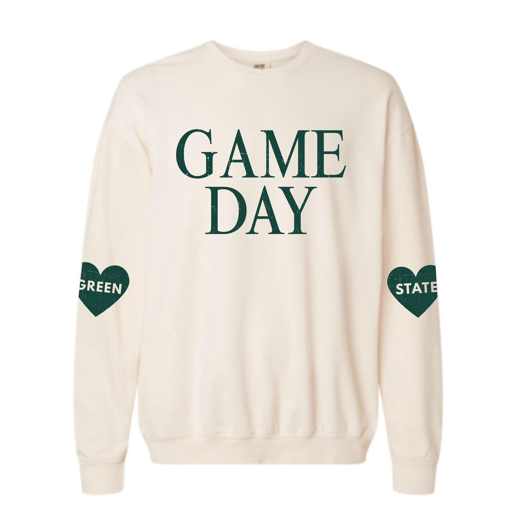 Game Day Lightweight Sweatshirt | Women’s Long Sleeve Pullover | Go Green State Heart Design | East Lansing Football Fan Gear Outfit
