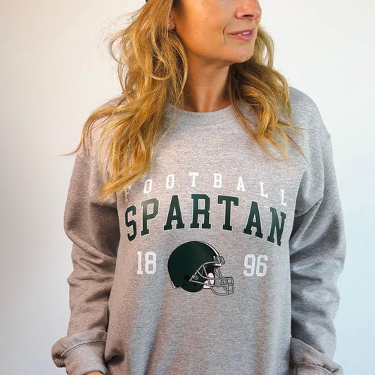 Vintage State Football Sweatshirt | Retro East Lansing Crewneck with EST 1896 Design | Go Green College Game Day Outfit | Cozy Fan Gear