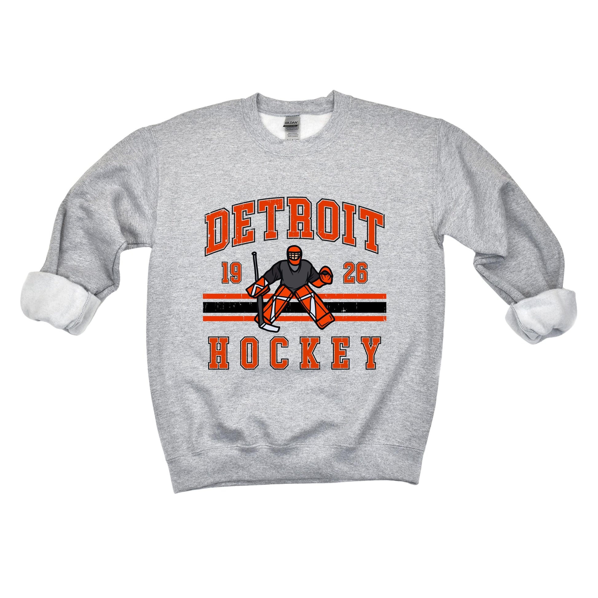 Vintage Detroit Hockey Sweatshirt | Grey Fleece Crewneck | EST 1926 Retro Game Day Pullover