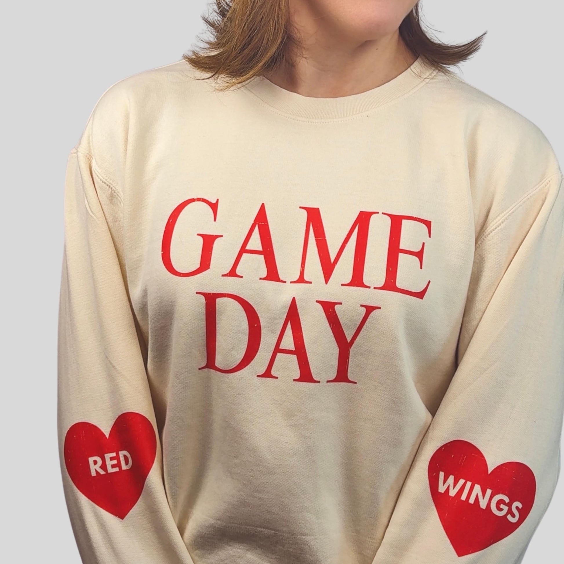 Detroit Hockey Game Day Sweatshirt | Comfort Colors Lightweight Pullover | Red Wings Heart Sleeve