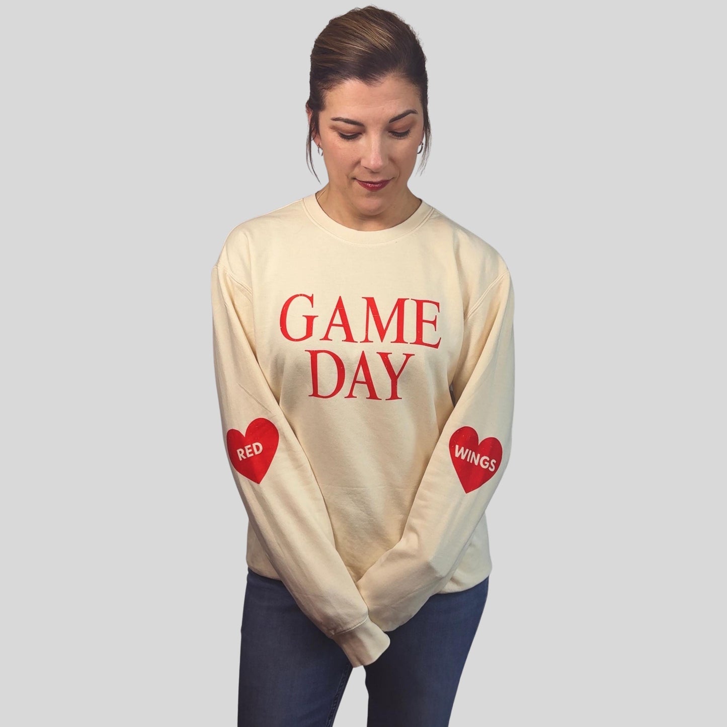 Detroit Hockey Game Day Sweatshirt | Comfort Colors Lightweight Pullover | Red Wings Heart Sleeve