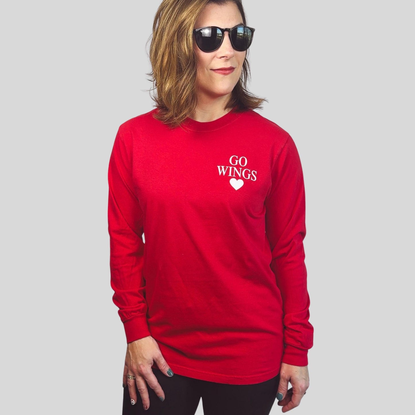 Detroit Hockey Game Day Shirt Women’s | Red Comfort Colors Long Sleeve Go Wings Tee